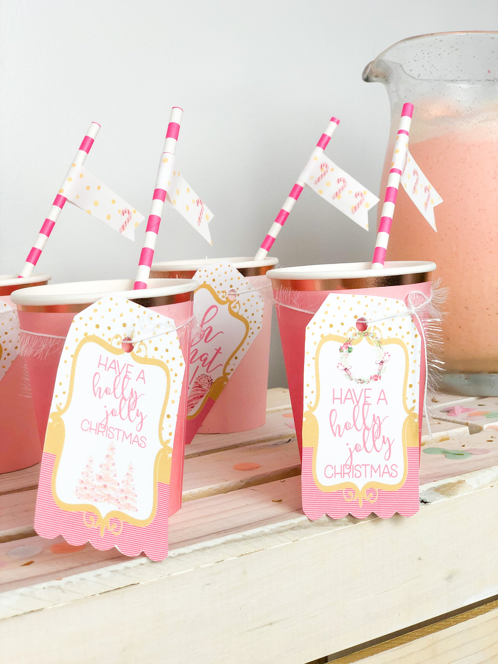 Printable Peppermint Party Package Decorations, Printable Christmas Beverage Bar Decorations by SUNSHINETULIPDESIGN