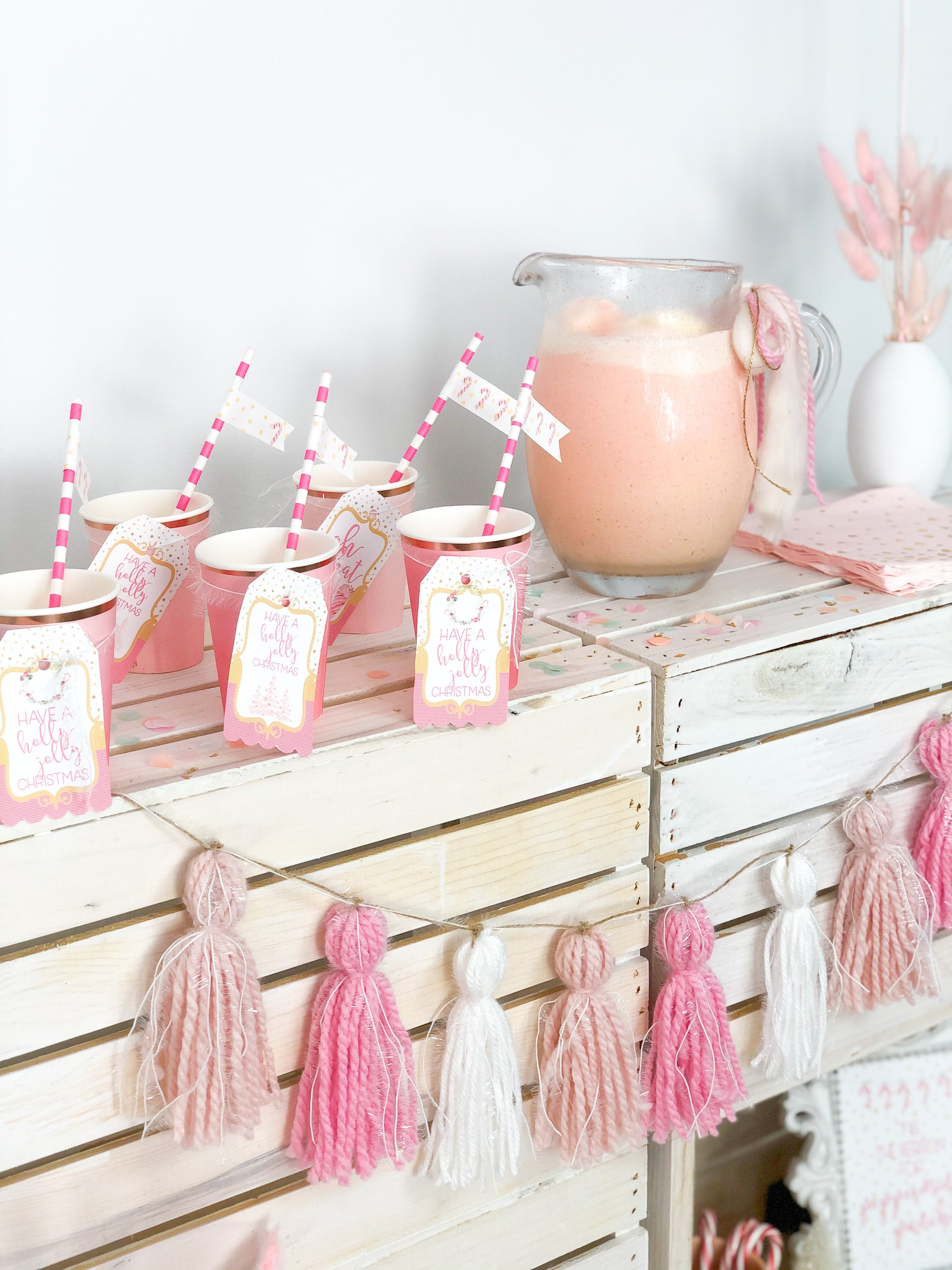 Printable Peppermint Party Package Decorations, Printable Christmas Beverage Bar Decorations by SUNSHINETULIPDESIGN