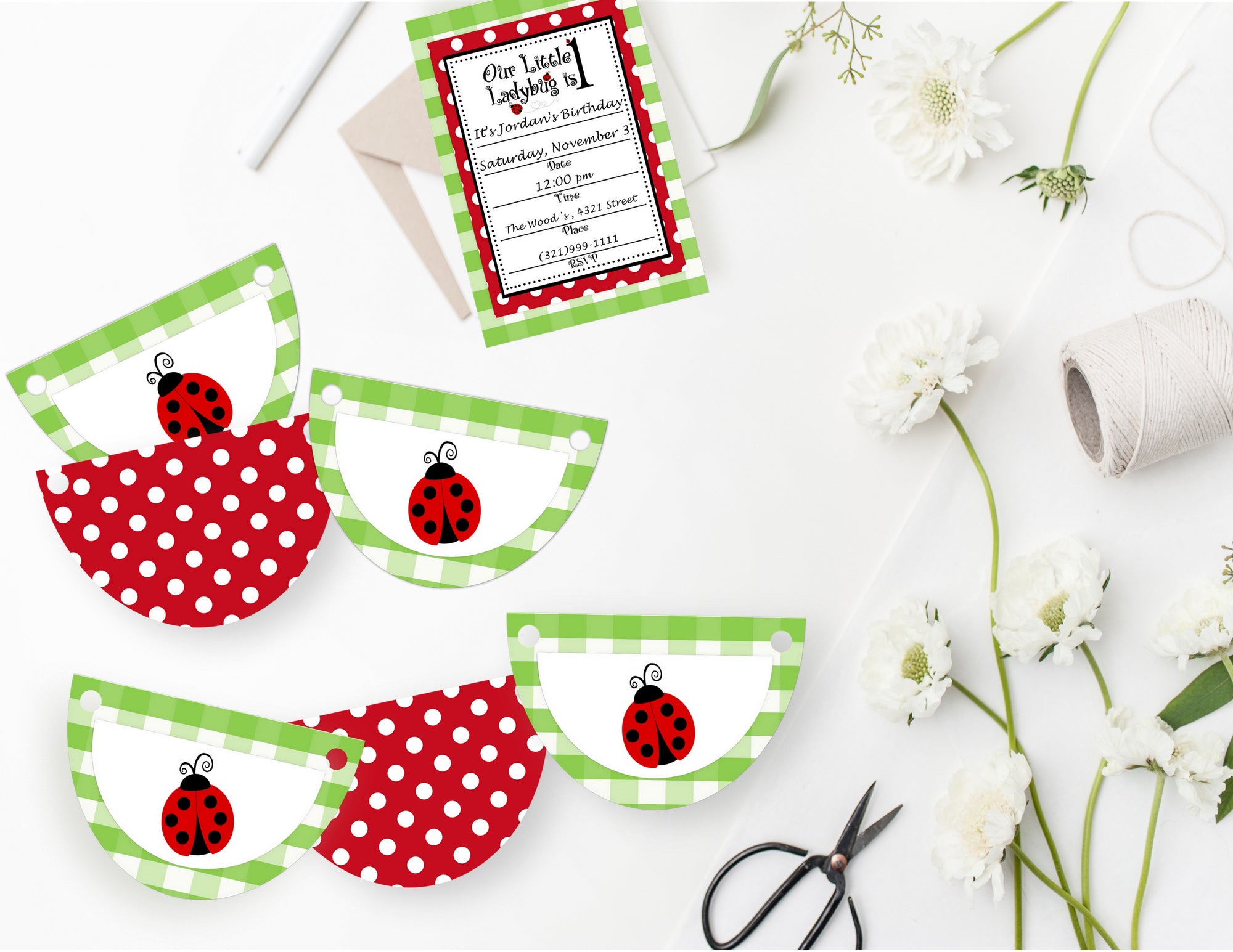 Printable Little Ladybug Birthday Party Package, LadyBug Party Decorations by SUNSHINETULIPDESIGN