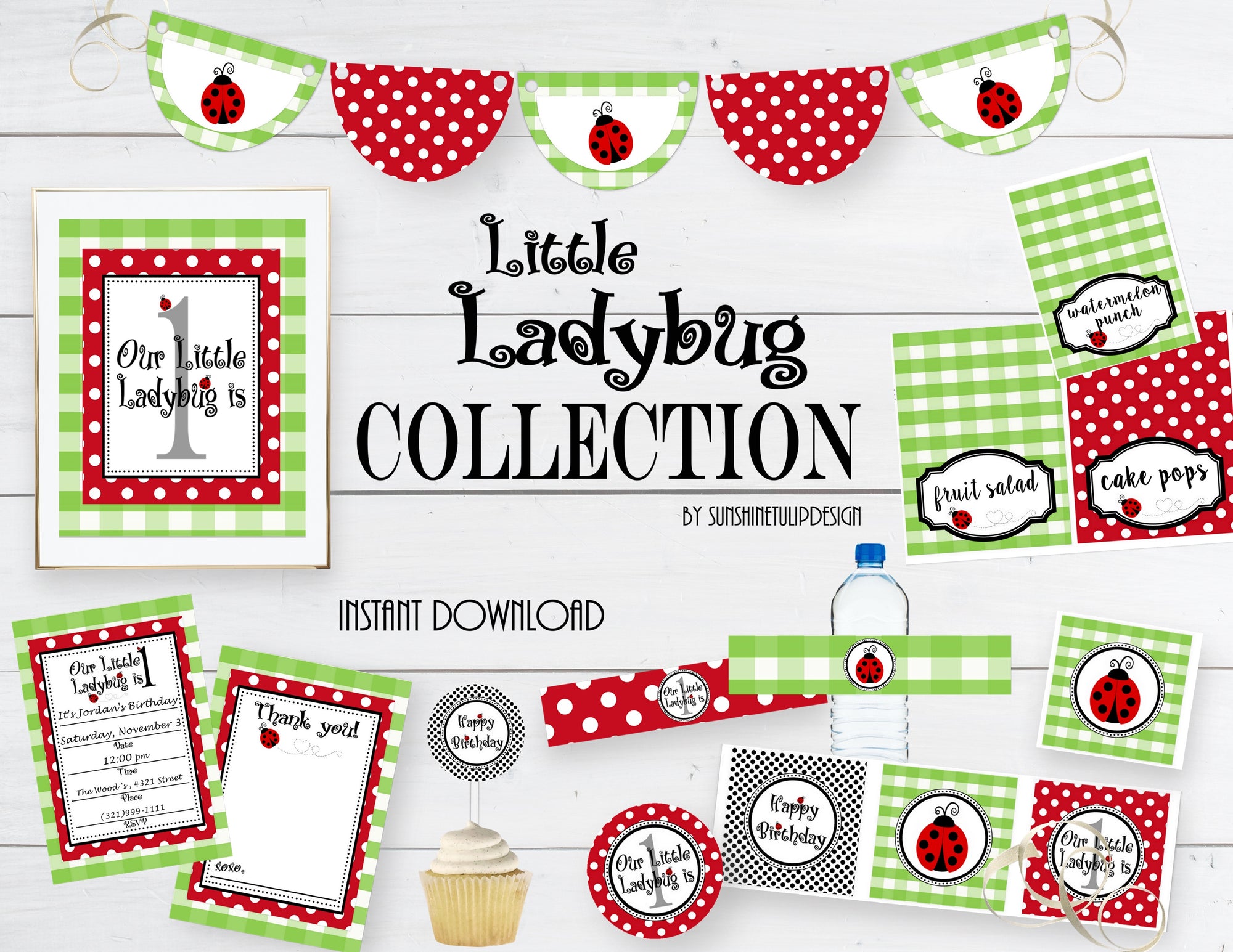 Printable Little Ladybug Birthday Party Package, LadyBug Party Decorations by SUNSHINETULIPDESIGN