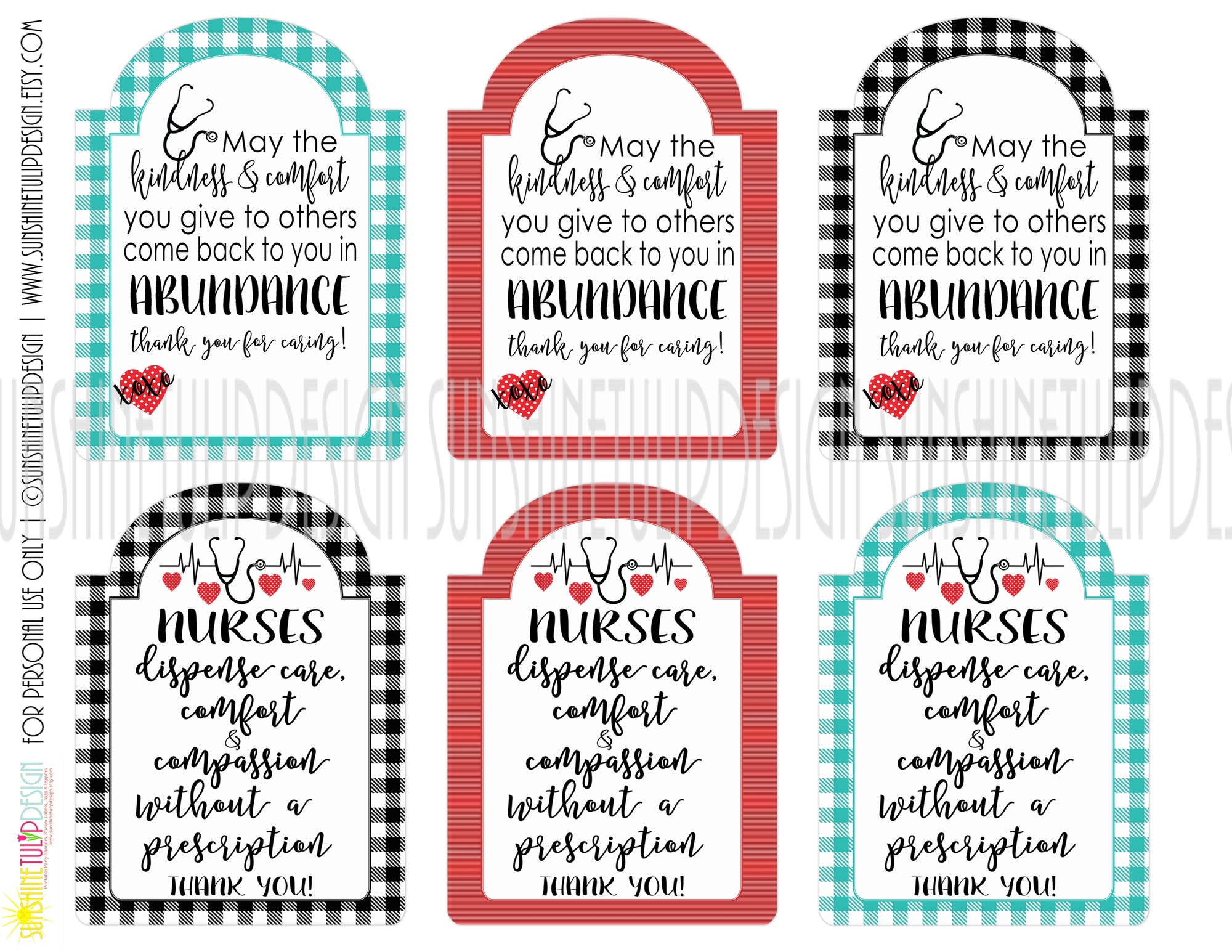 Nurse Appreciation Gift Tags, Thank you Nurse Appreciation Tags by SUNSHINETULIPDESIGN