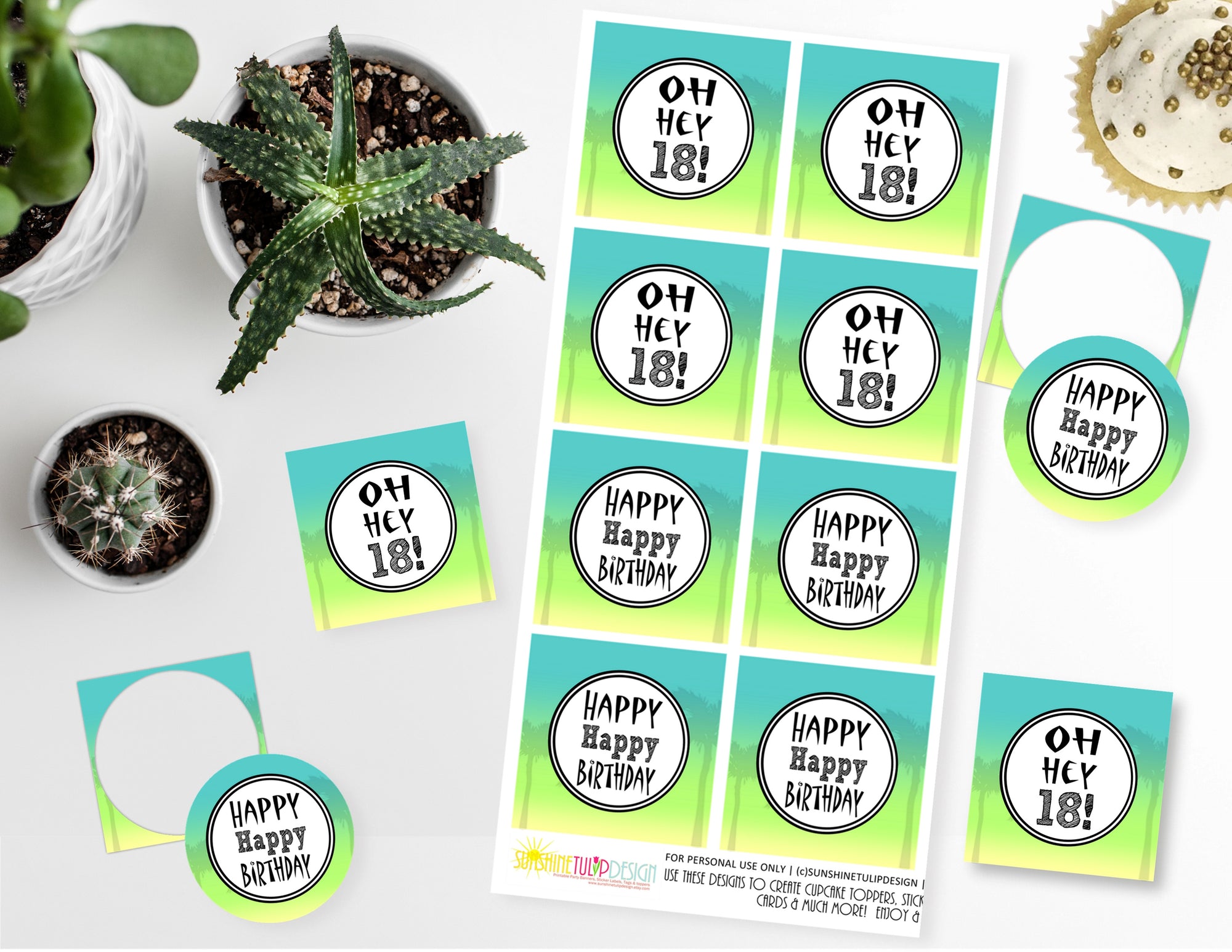 Printable 18th Birthday Party Collection, Printable Ombre Party Decorations by SUNSHINETULIPDESIGN