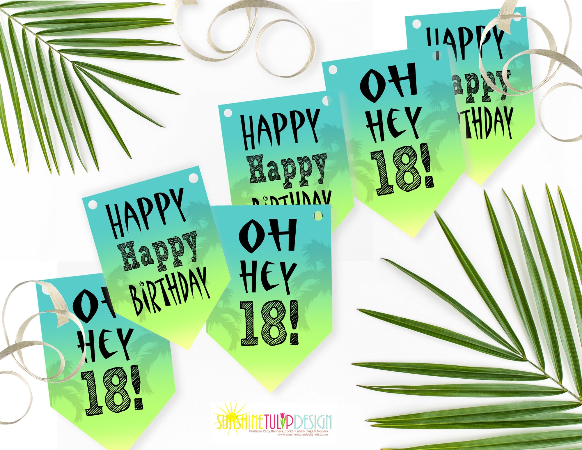 Printable 18th Birthday Party Collection, Printable Ombre Party Decorations by SUNSHINETULIPDESIGN