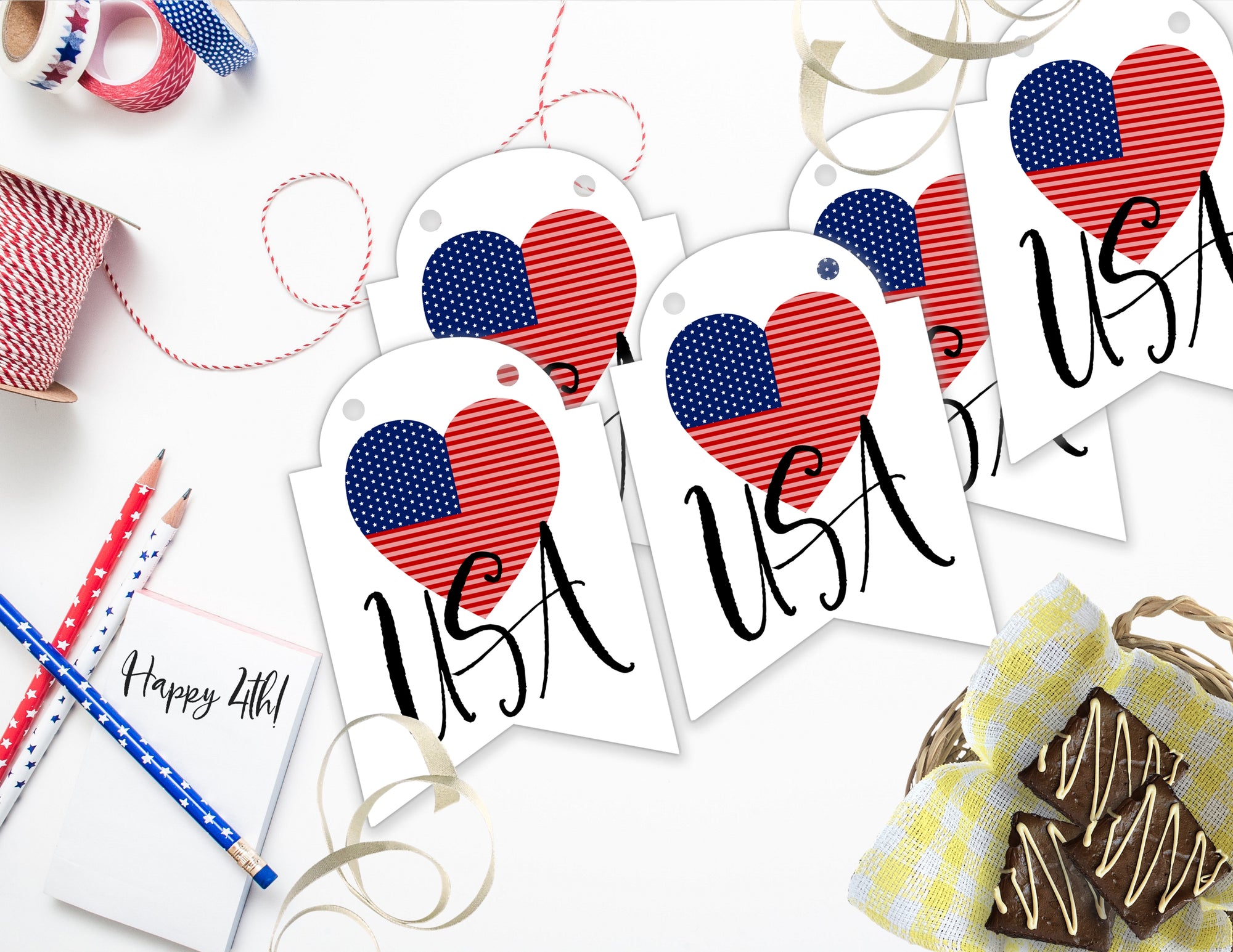 Printable 4th of July Decorations, Printable Patriotic Party Decorations, Printable Memorial Day Decorations by SUNSHINETULIPDESIGN