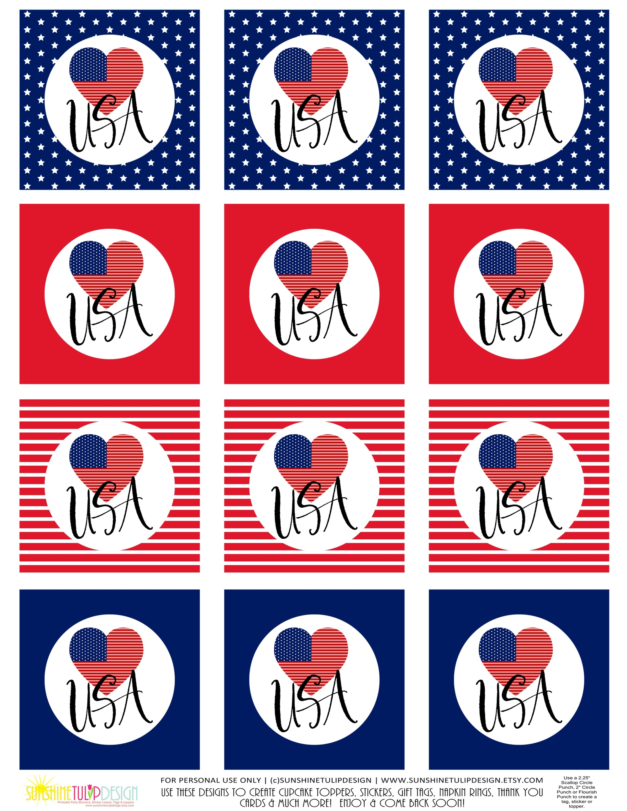 Printable 4th of July Decorations, Printable Patriotic Party Decorations, Printable Memorial Day Decorations by SUNSHINETULIPDESIGN