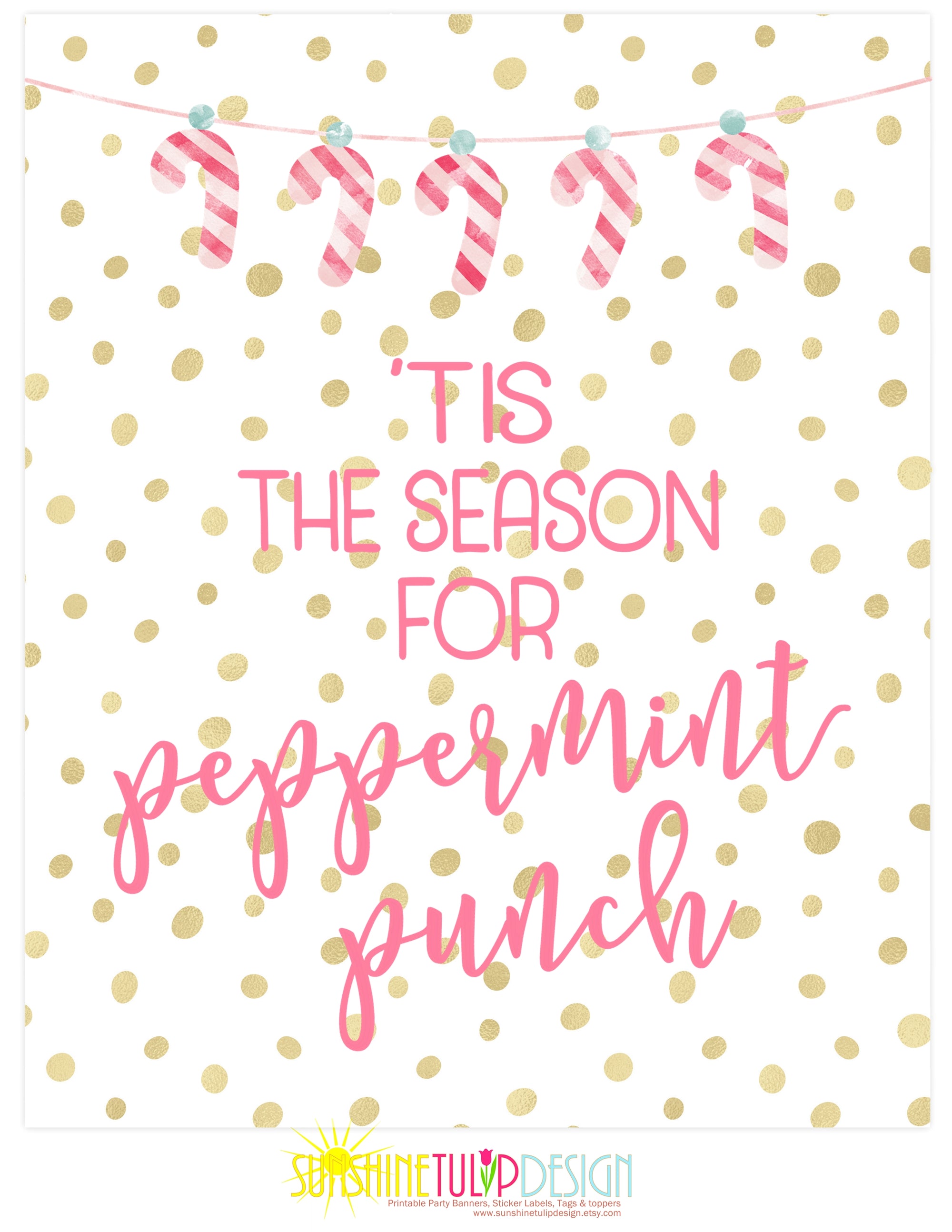 Printable Peppermint Party Package Decorations, Printable Christmas Beverage Bar Decorations by SUNSHINETULIPDESIGN