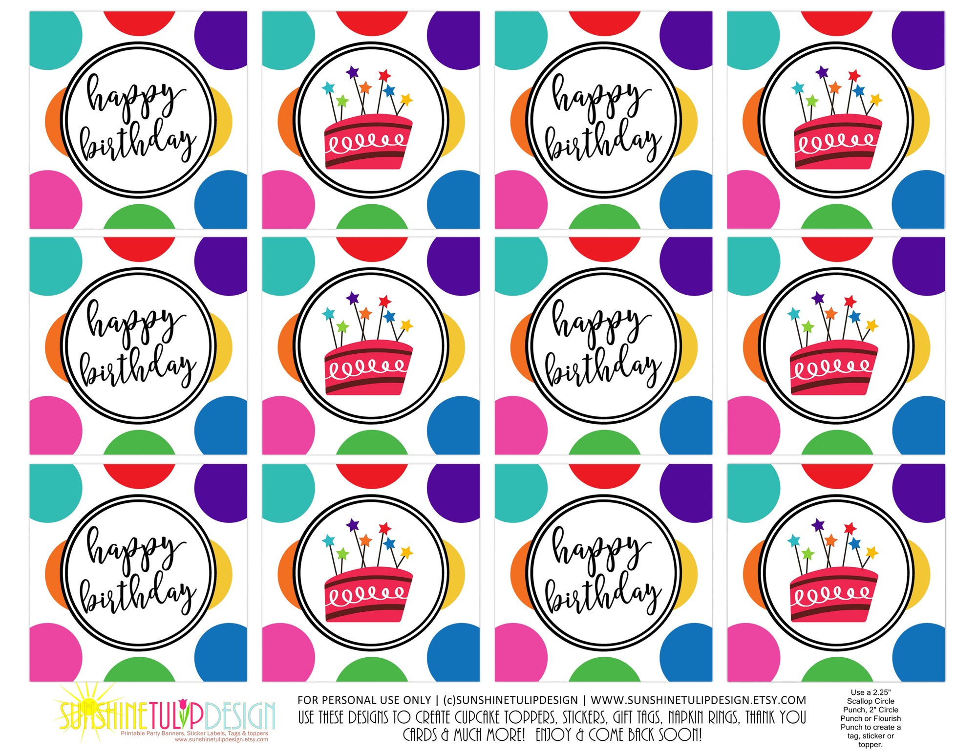 Printable Polka Dot Birthday Collection, Printable Rainbow Polka Dot Party Decorations by SUNSHINETULIPDESIGN