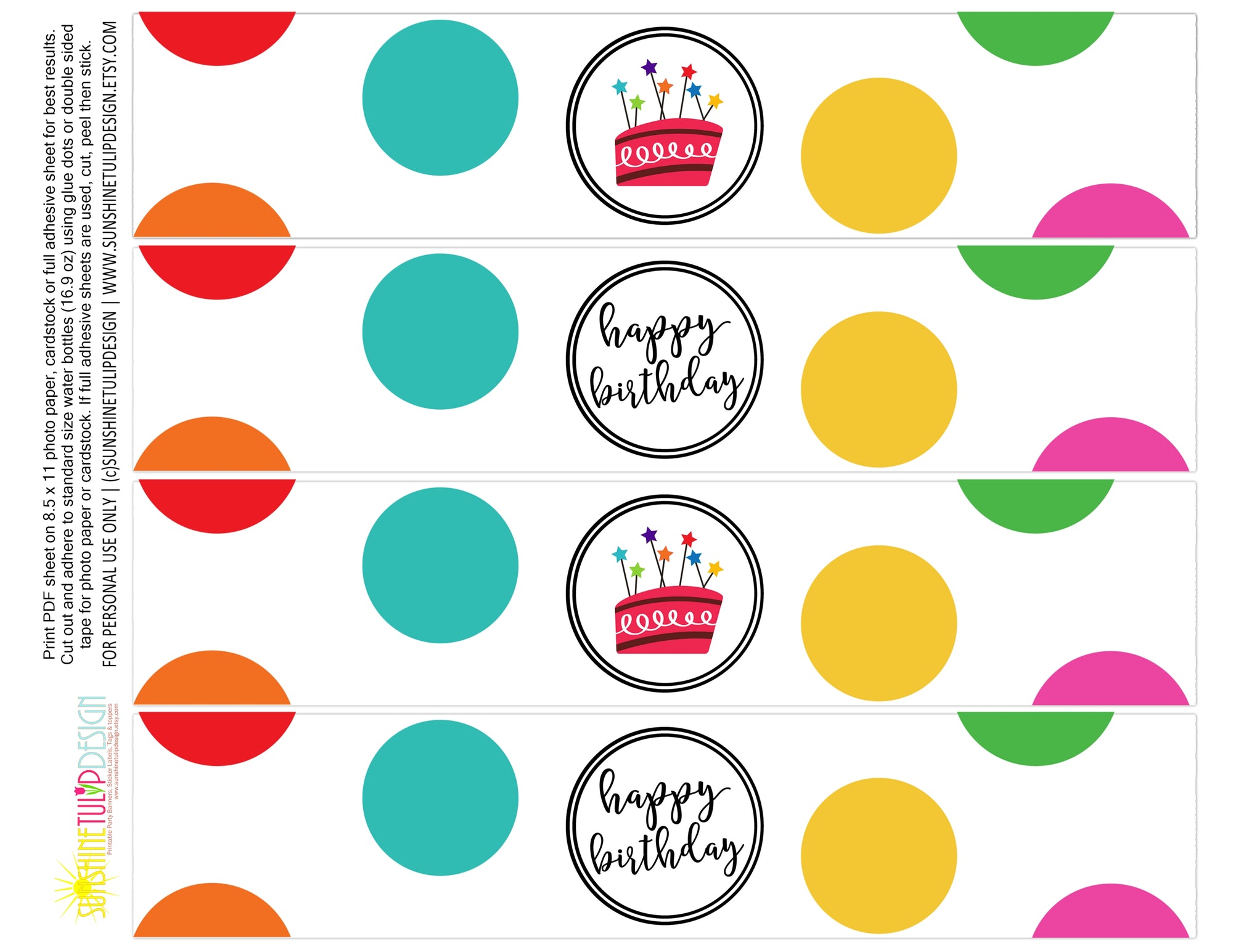 Printable Polka Dot Birthday Collection, Printable Rainbow Polka Dot Party Decorations by SUNSHINETULIPDESIGN