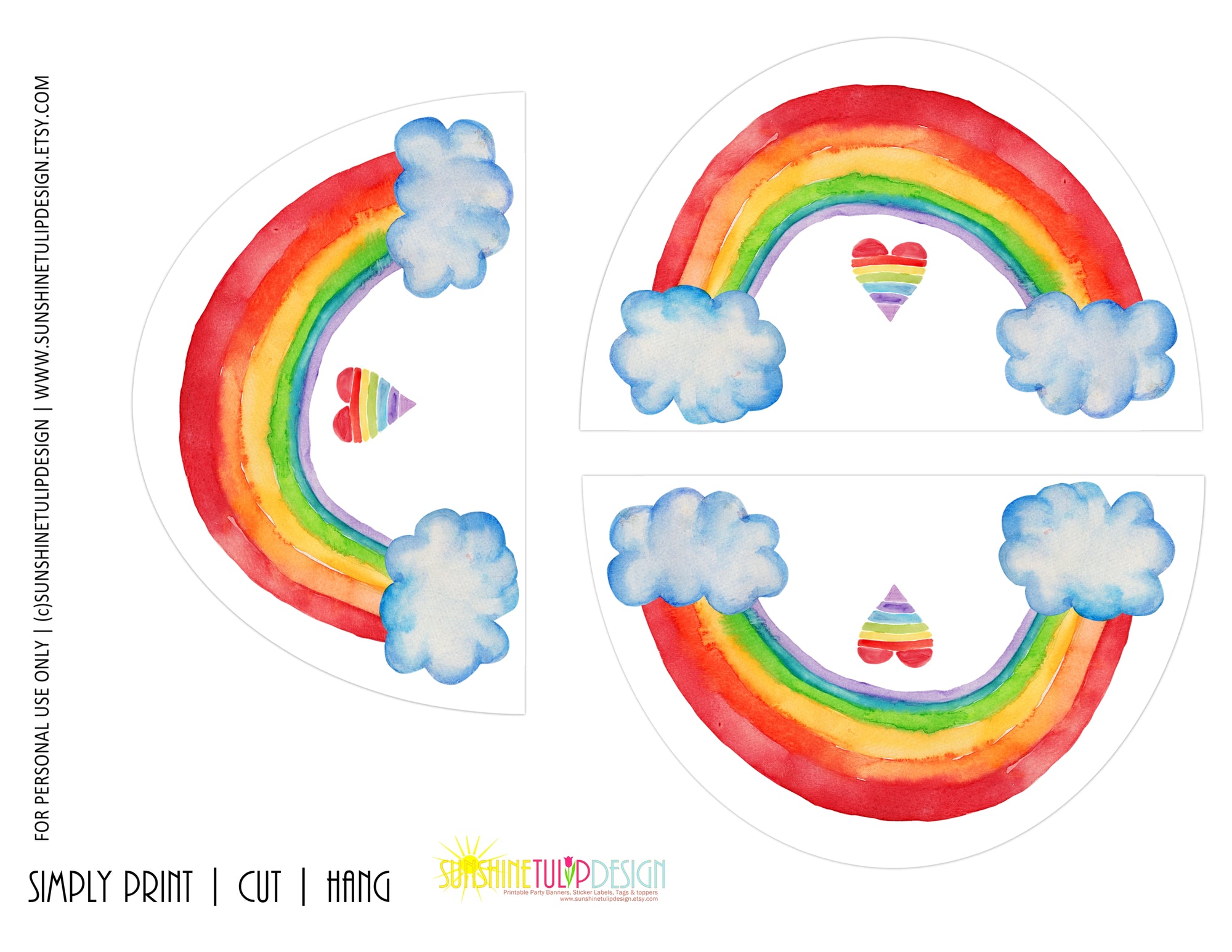 Printable Rainbow Party Package, Printable Rainbow Party Decorations, Instant Download Rainbow Party by SUNSHINETULIPDESIGN