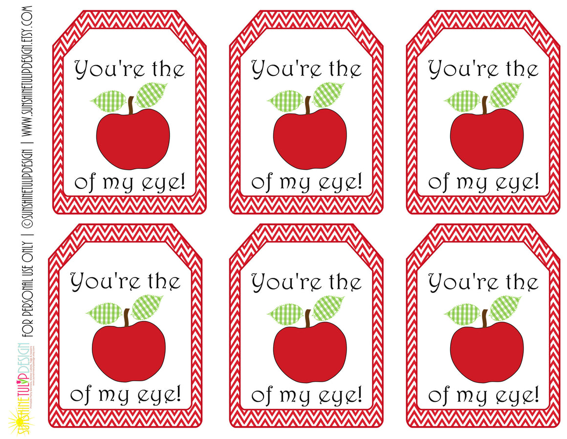 Printable Teacher Appreciation Gift Tags You're the Apple of my Eye by SUNSHINETULIPDESIGN - Sunshinetulipdesign - 1