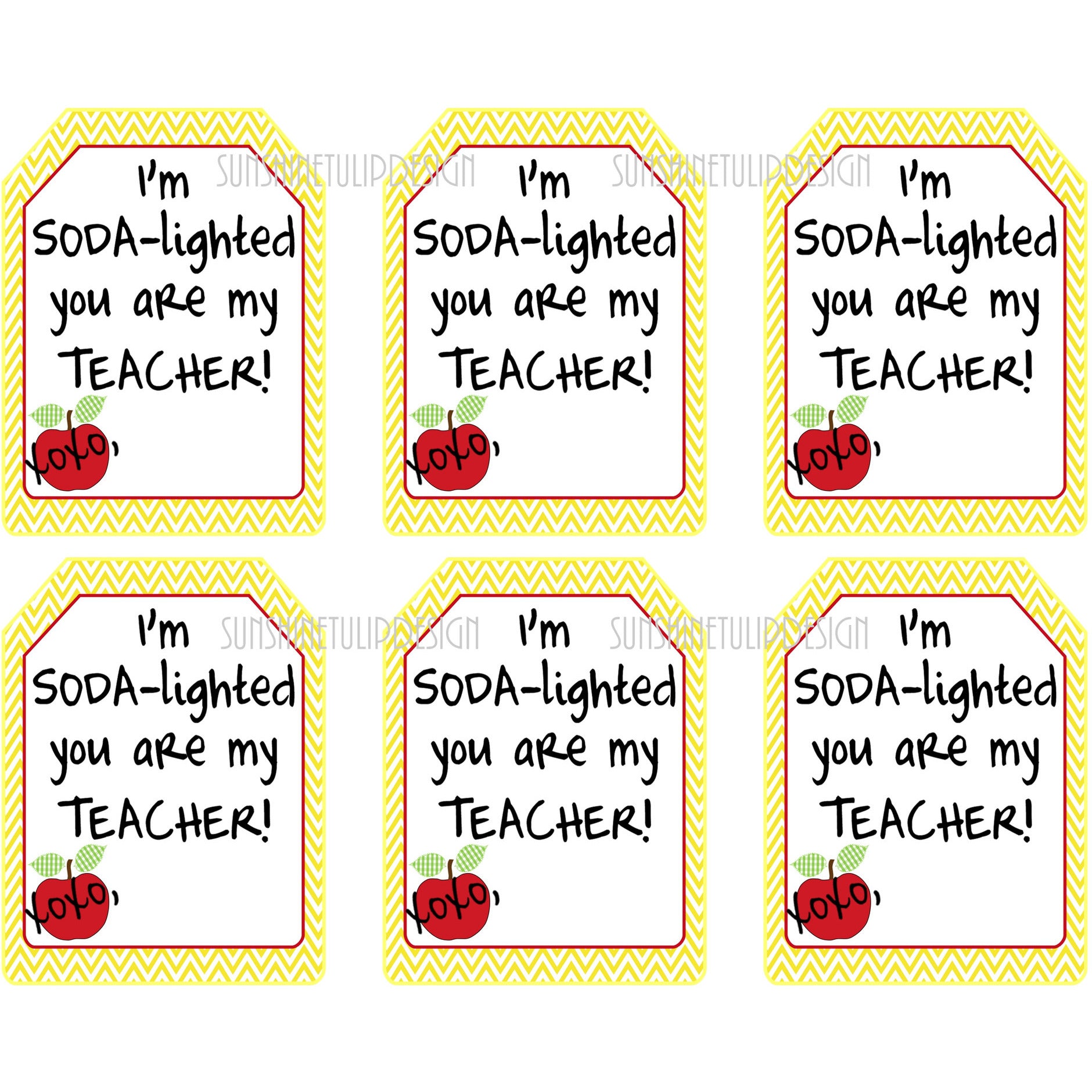 Printable Teacher Appreciation Gift Tags, SODAlighted You are My Teac