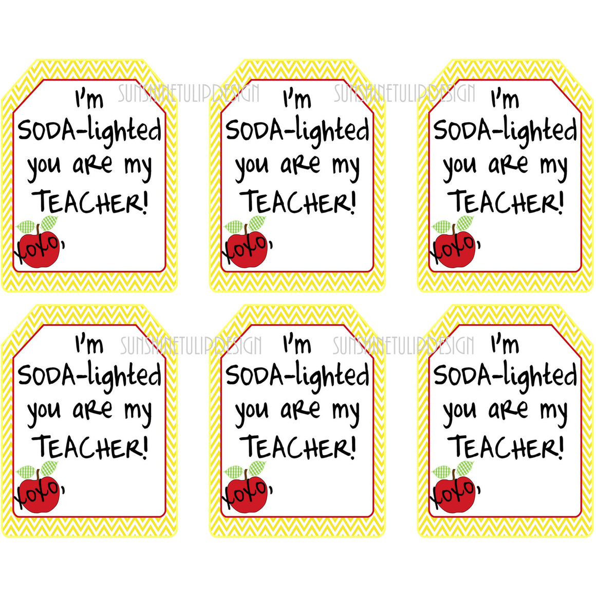 Printable Teacher Appreciation Gift Tags, SODA-lighted You are My Teacher Gift Tags by SUNSHINETULIPDESIGN - Sunshinetulipdesign