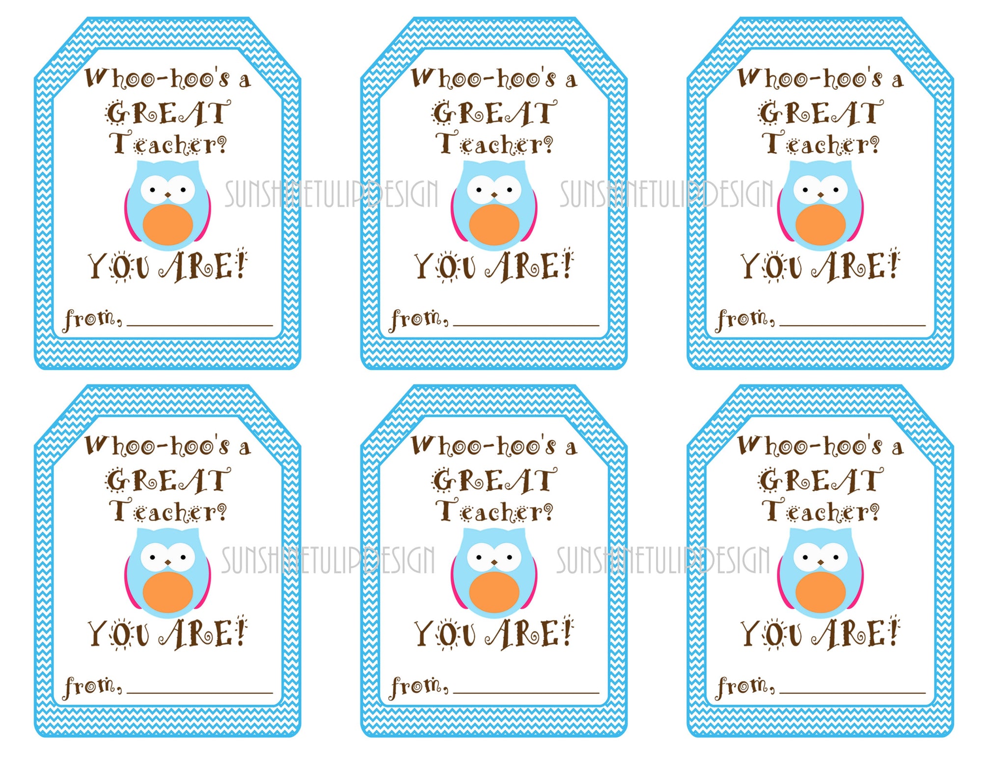 Whooo's a Great Teacher Printable Teacher Tags - Sunshinetulipdesign