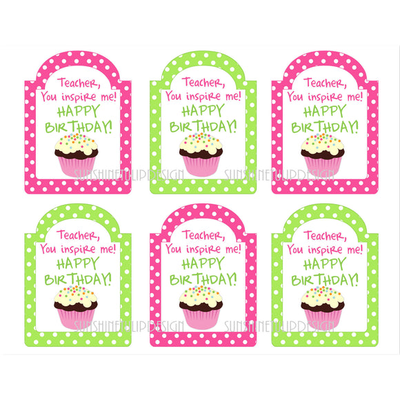 Printable Teacher Birthday Gift Tags, Happy Birthday Printable Teacher Tags by SUNSHINETULIPDESIGN - Sunshinetulipdesign