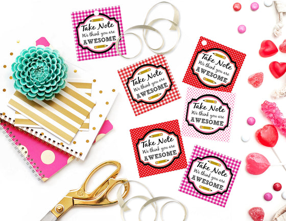 Printable Take Note You are Awesome Gift Tags, Note Pad Gift Tags  by SUNSHINETULIPDESIGN