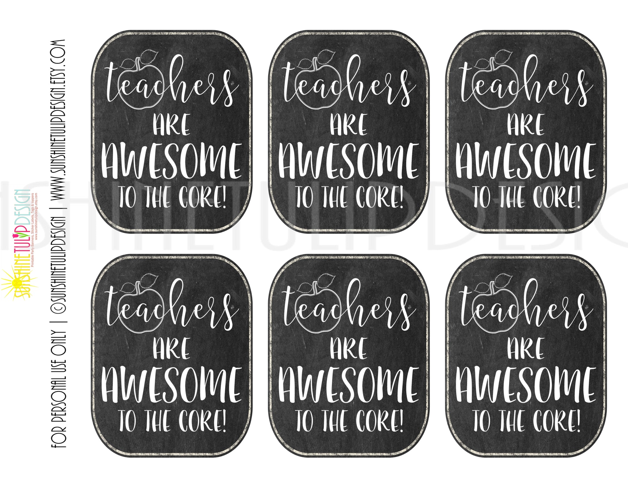Printable Teacher Appreciation Gift Tags, Teachers are Awesome to the Core Gift Tags by Sunshinetulipdesign