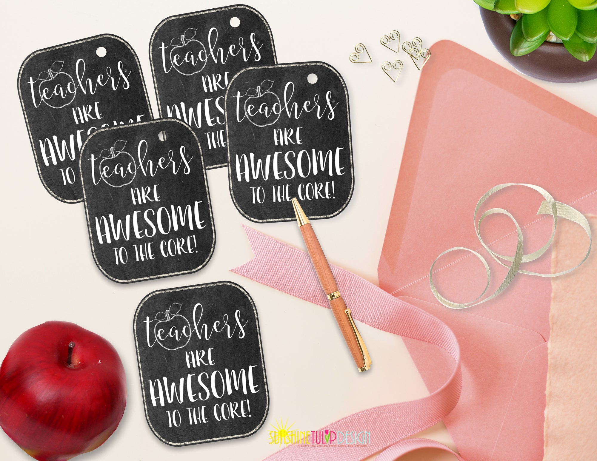 Printable Teacher Appreciation Gift Tags, Teachers are Awesome to the Core Gift Tags by Sunshinetulipdesign