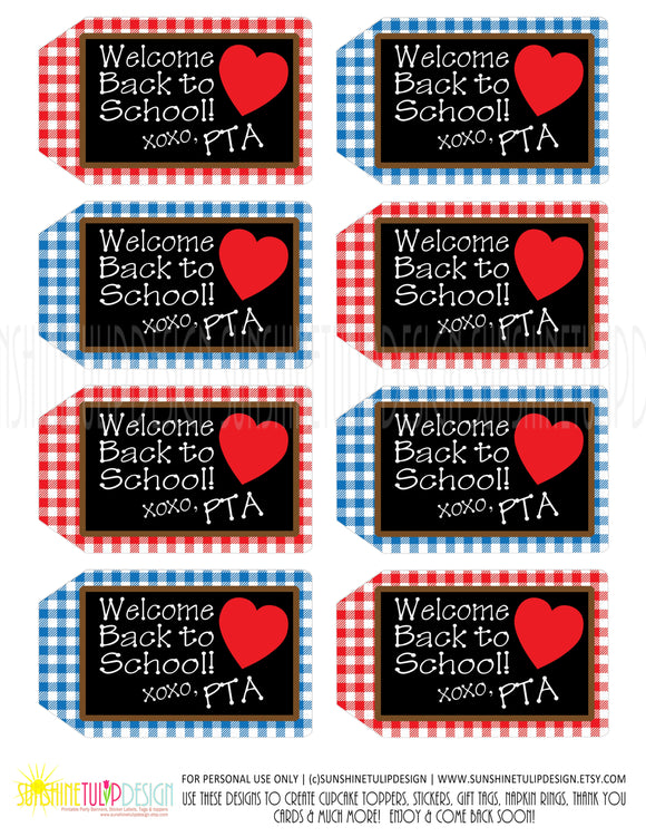 Printable Welcome Back to School Buffalo Plaid Teacher Tags, 1st Day of School Gift Tags by SUNSHINETULIPDESIGN