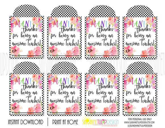 Printable Teacher Appreciation Mani Thanks Gift Tags, Nail Polish Appreciation Gift Tags by SUNSHINETULIPDESIGN