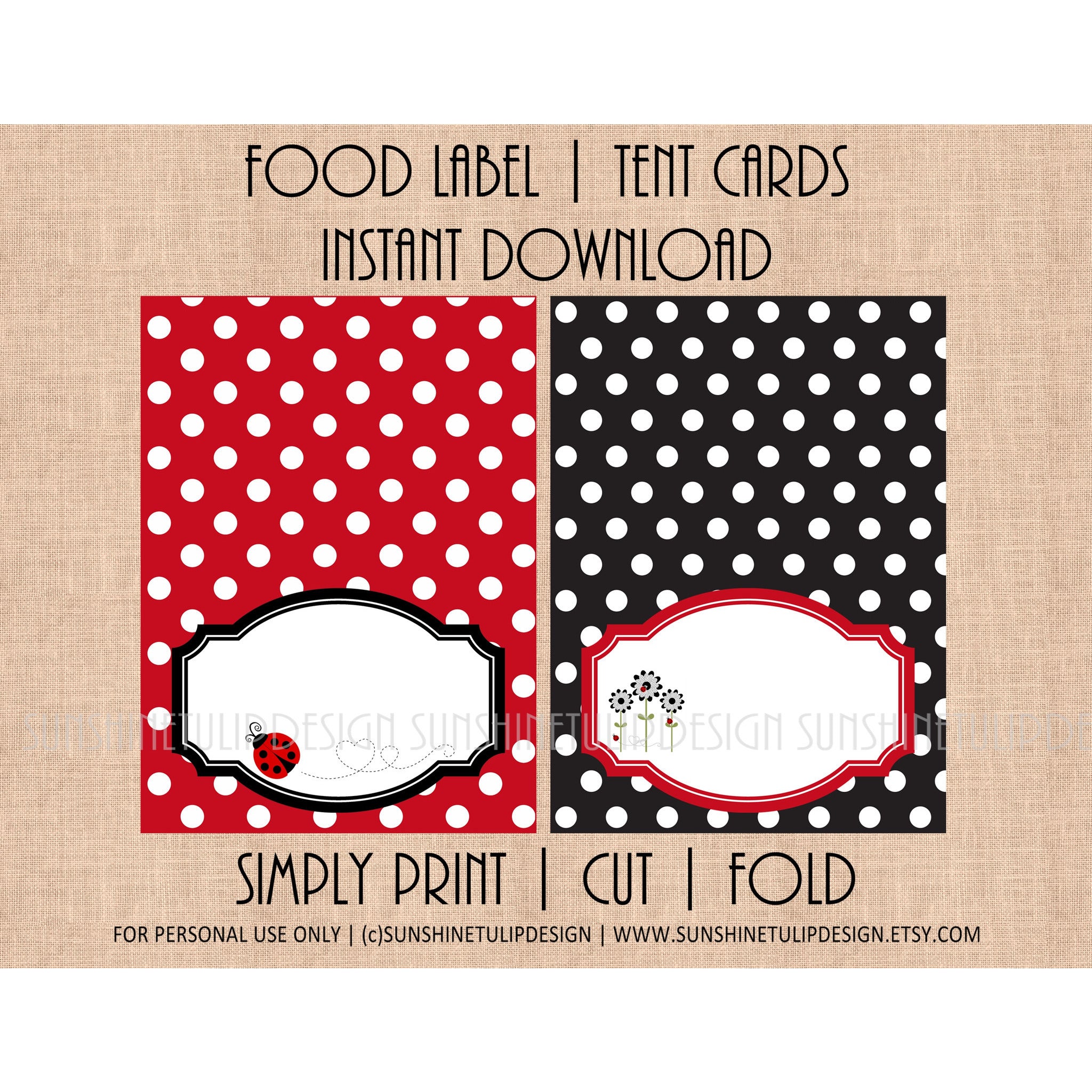 tent labels Printable DIY Lady Bug Food Label Tent Cards