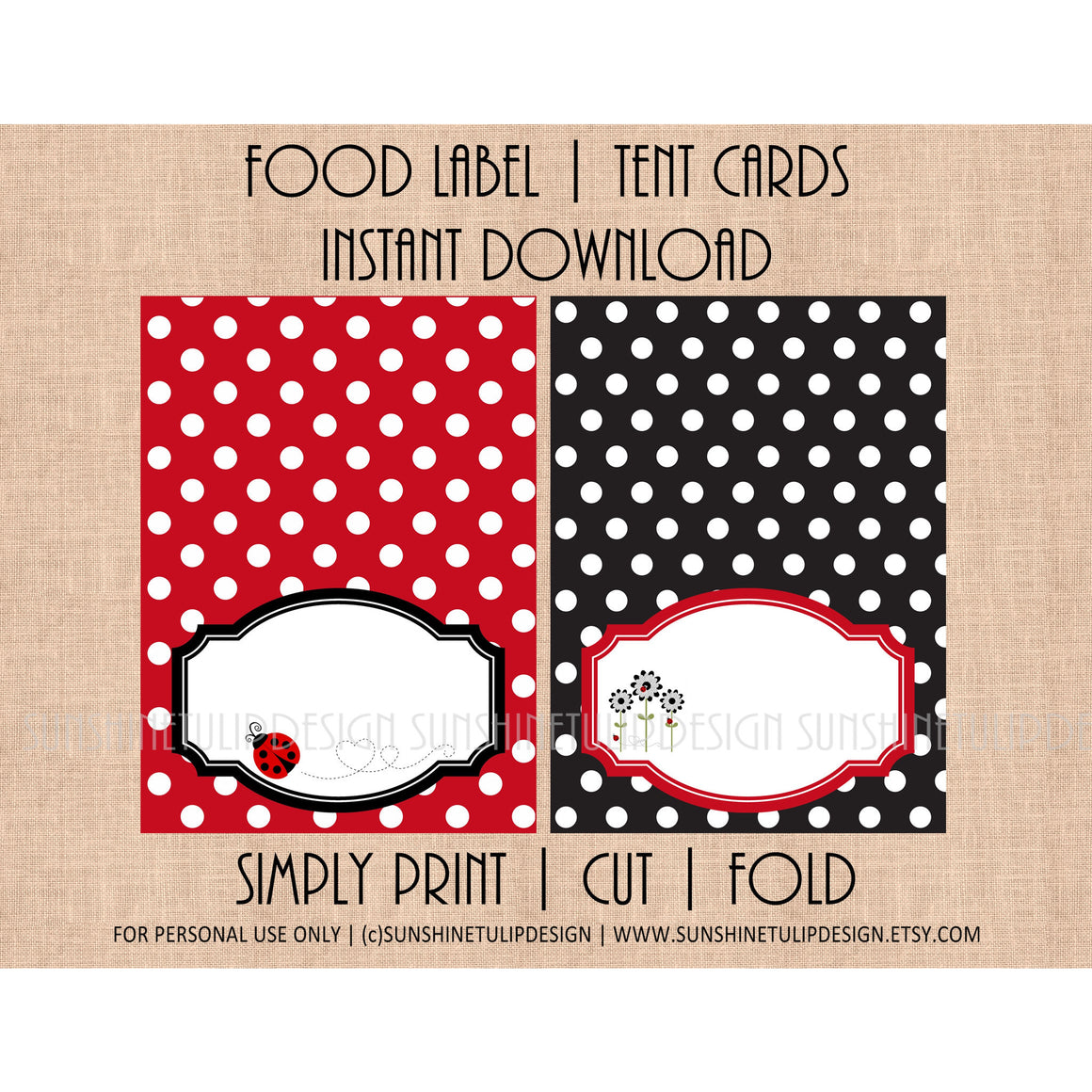 Printable DIY Lady Bug Food Label Tent Cards - Sunshinetulipdesign