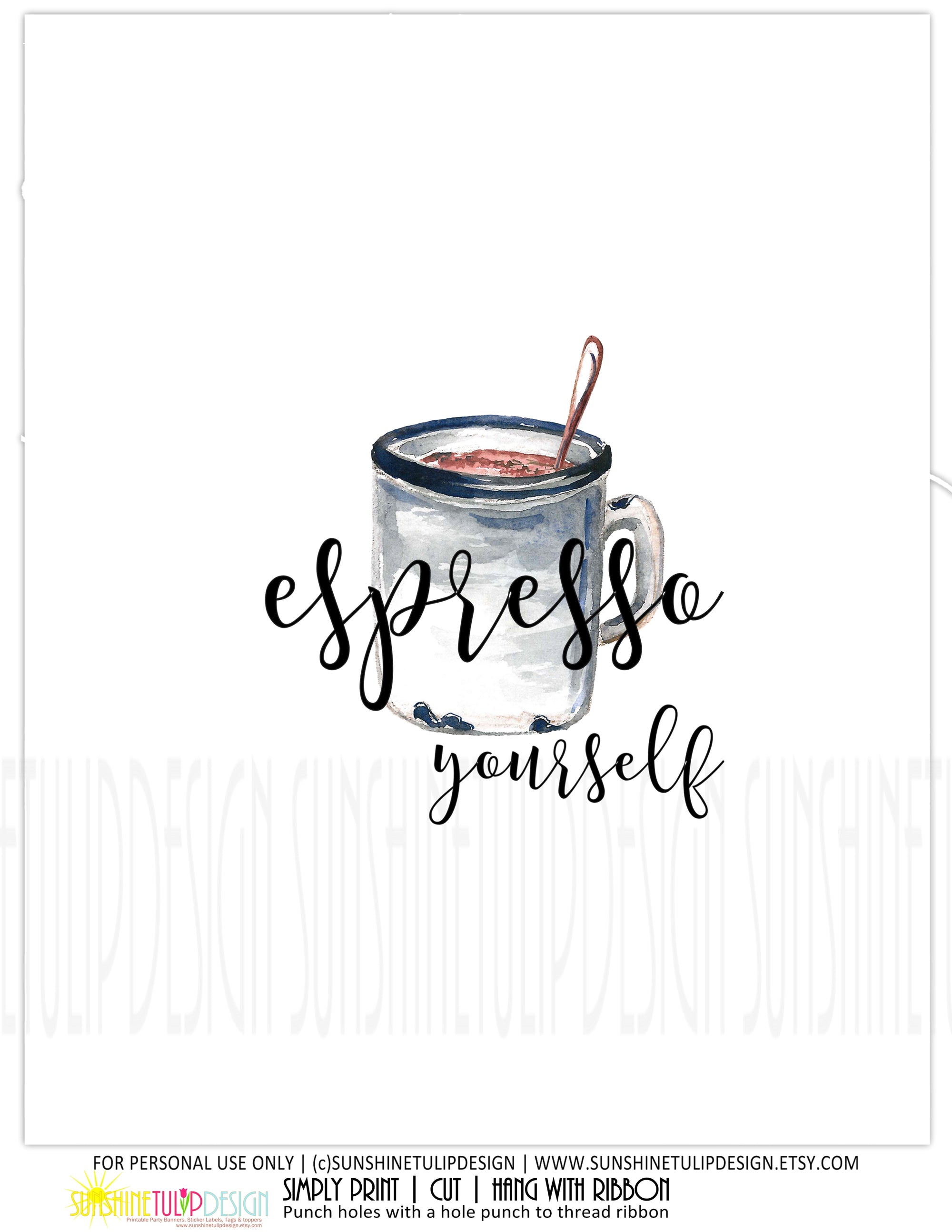 Printable Coffee Art, Espresso Coffee Wall Decor, Printable Home Decor by SUNSHINETULIPDESIGN