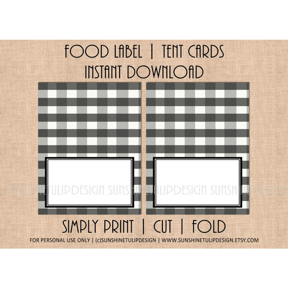 Printable Food Label Tent Cards Buffalo Check Christmas, Holiday & All Occasion by SUNSHINETULIPDESIGN - Sunshinetulipdesign