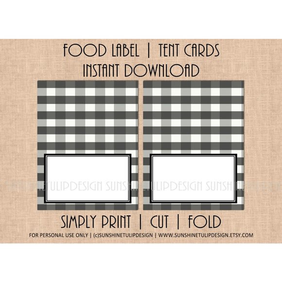 Printable Food Label Tent Cards Buffalo Check Christmas, Holiday & All Occasion by SUNSHINETULIPDESIGN - Sunshinetulipdesign