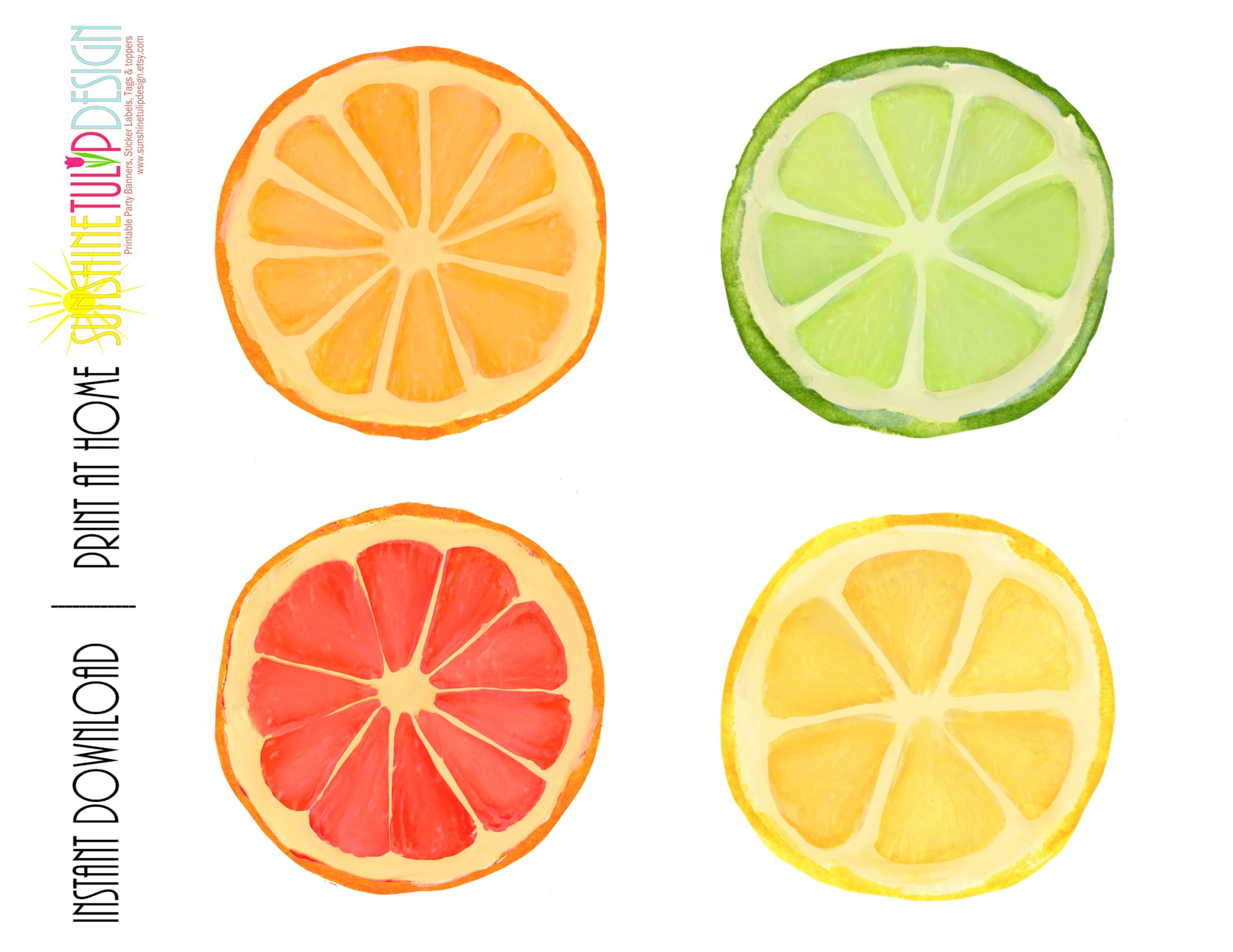 Printable Citrus Party Decorations, Printable Bridal Shower Decorations, Printable Wedding Anniversary Decorations by SUNSHINETULIPDESIGN