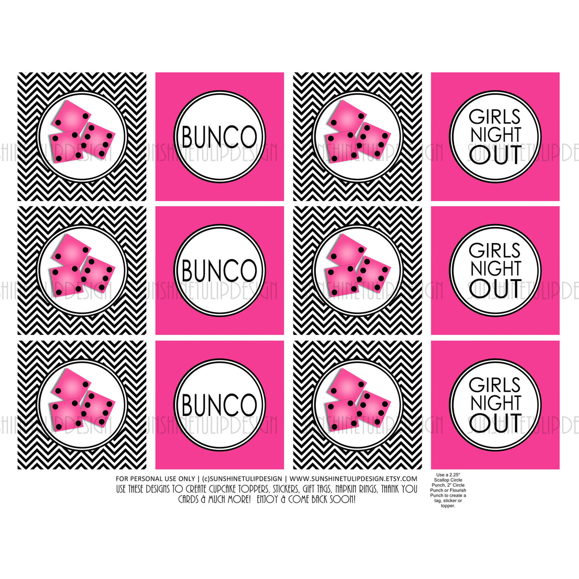 Printable Bunco Cupcake Toppers, Sticker Labels & Party Favor Tags - Sunshinetulipdesign