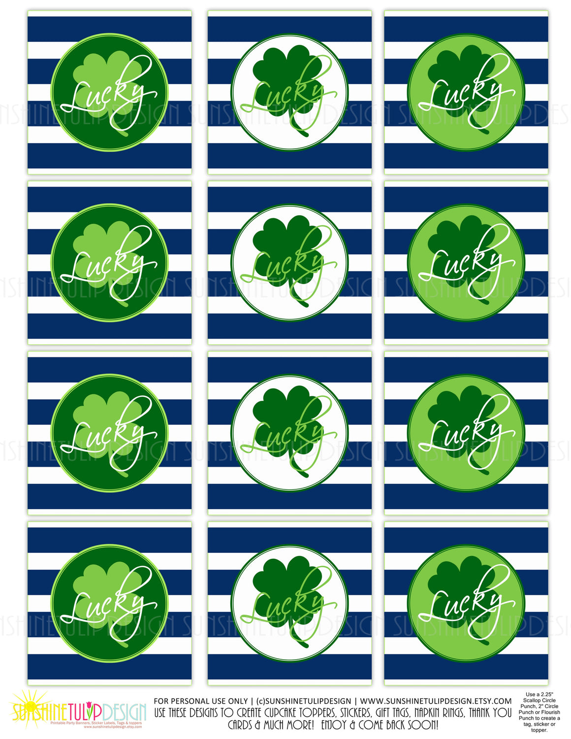 Printable St Patrick's Day Cupcake Toppers, Sticker Labels & Party Favor Gift Tags