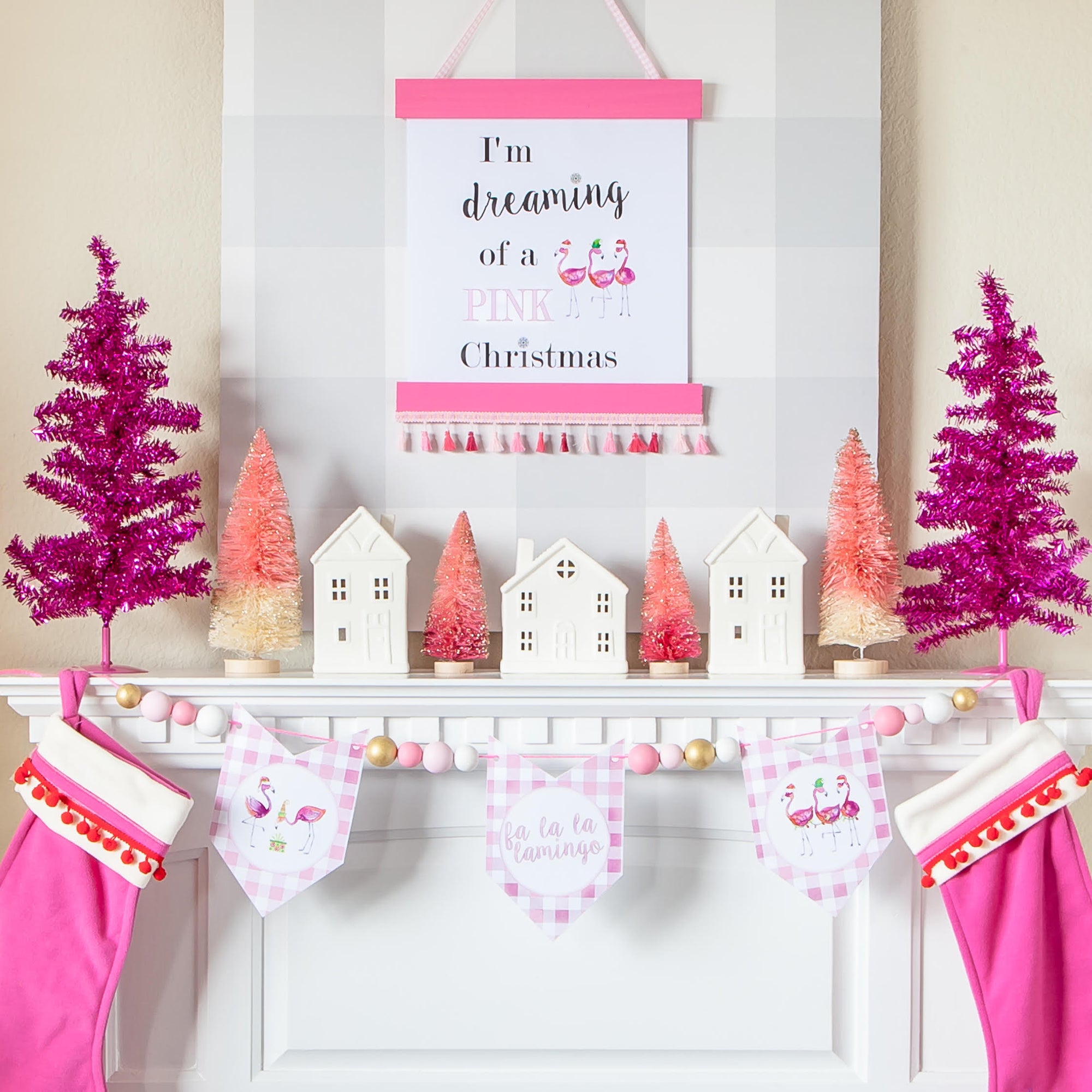 Printable Pink Flamingo Christmas Collection Package, Printable Fa La La Lamingo Christmas Party Package,