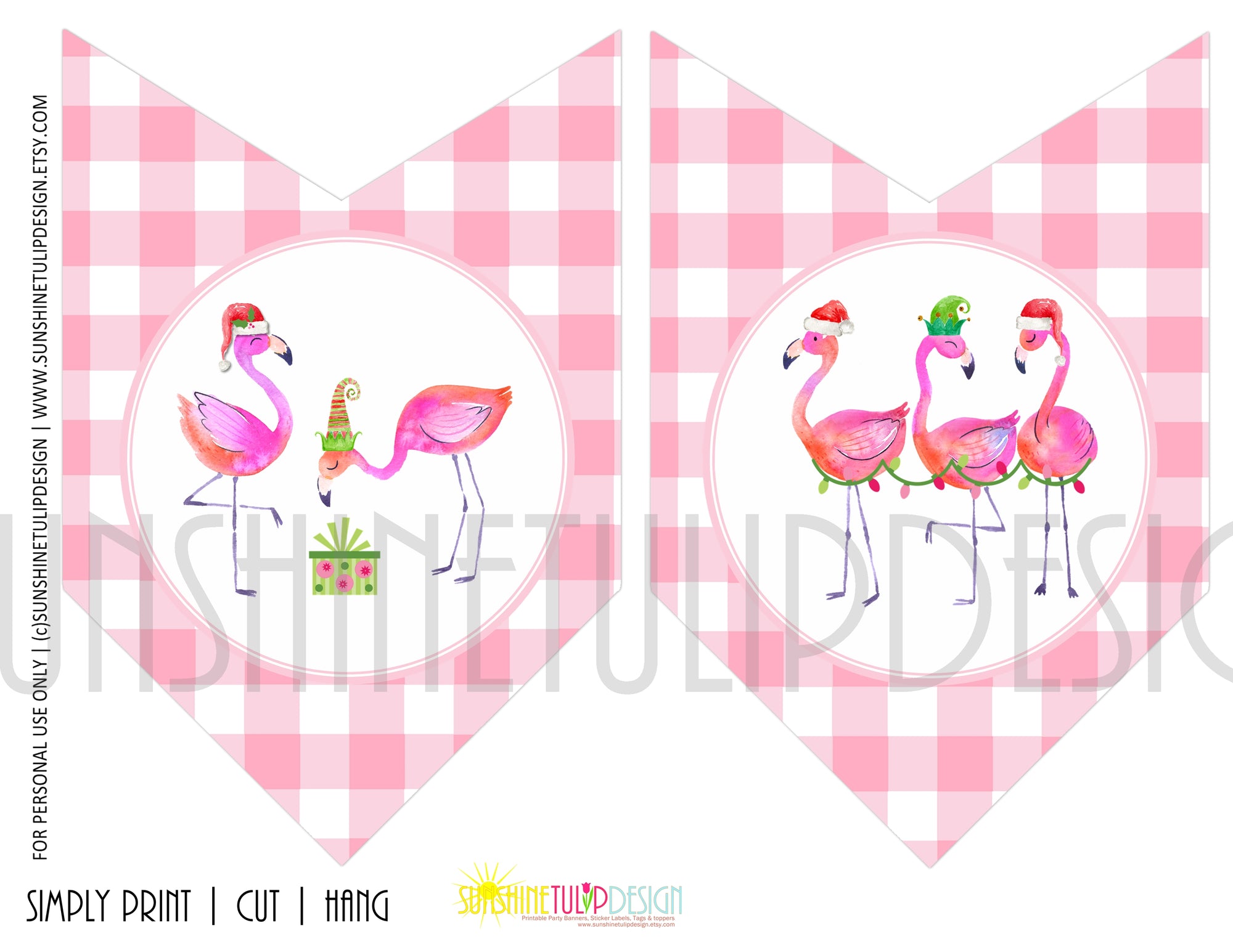 Printable Pink Flamingo Christmas Collection Package, Printable Fa La La Lamingo Christmas Party Package,
