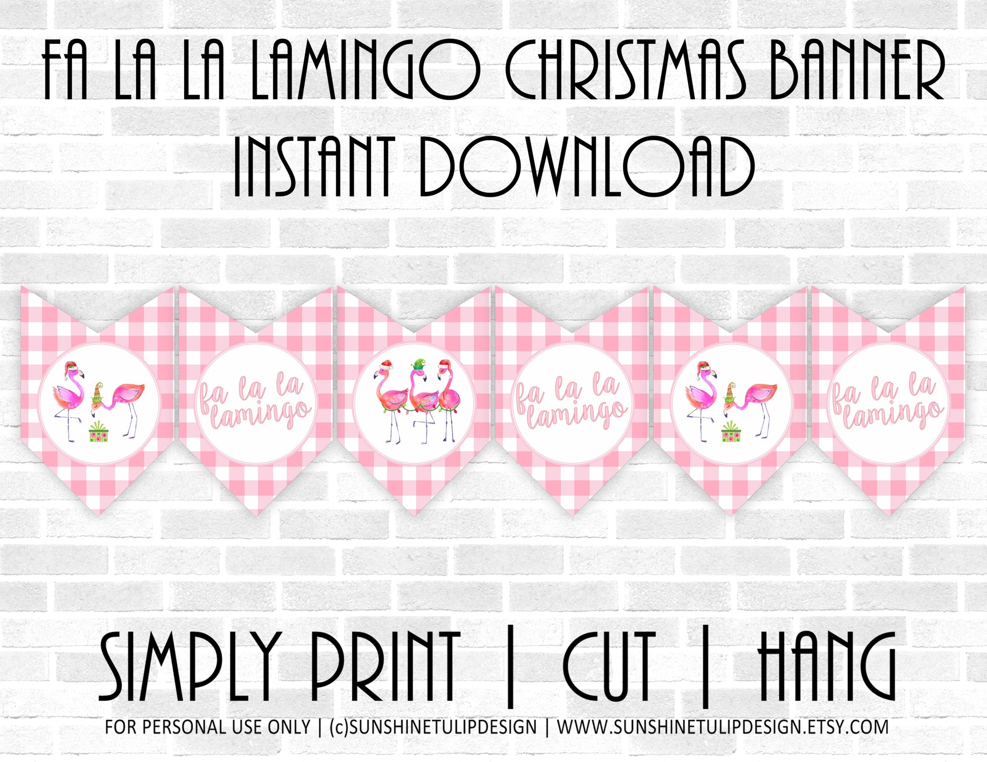 Printable Pink Flamingo Christmas Collection Package, Printable Fa La La Lamingo Christmas Party Package,