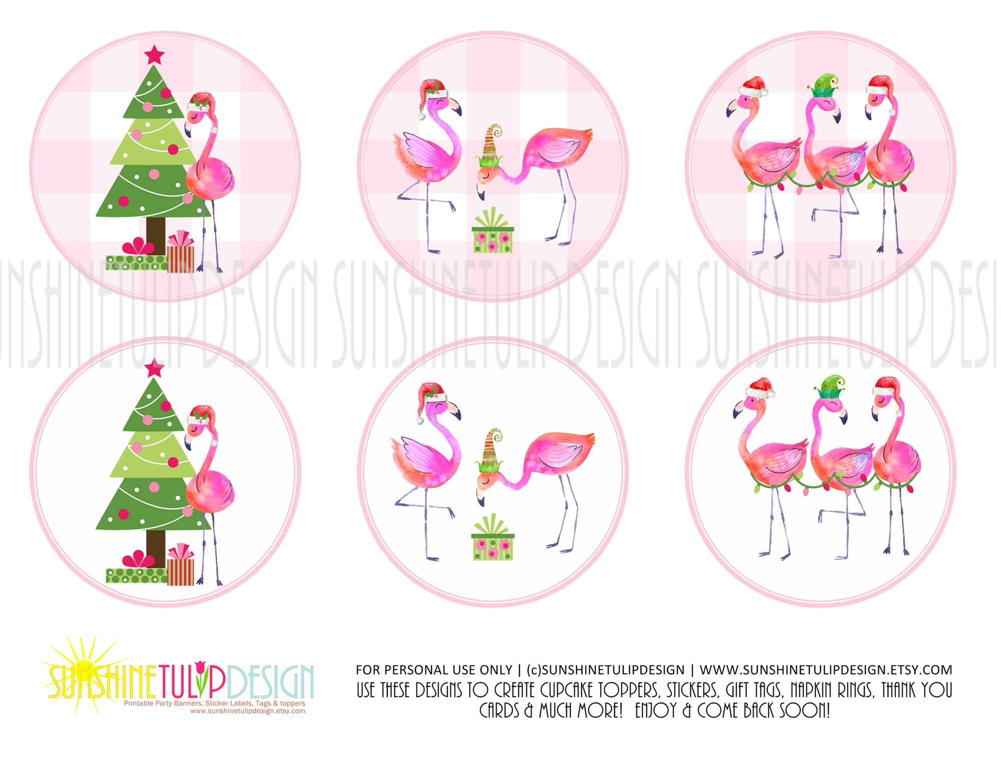 Printable Pink Flamingo Christmas Collection Package, Printable Fa La La Lamingo Christmas Party Package,