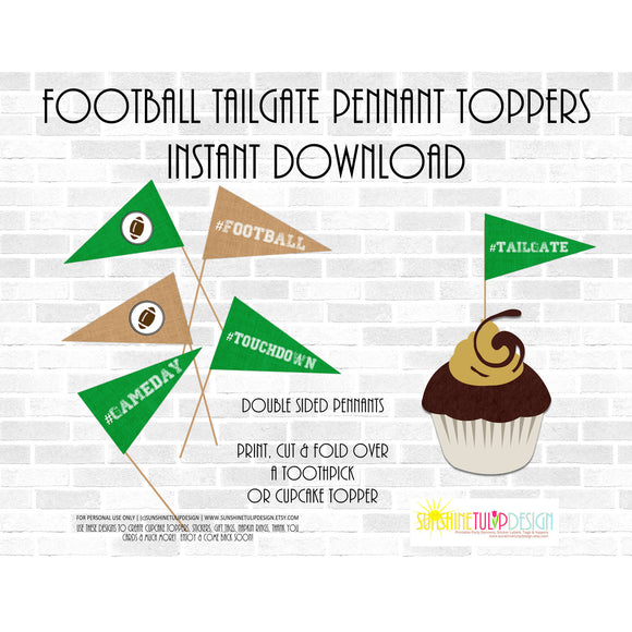 Printable Football Pennant Picks, Football Tailgate Toppers, Football Birthday Picks & Toppers by Sunshinetulipdesign - Sunshinetulipdesign - 1