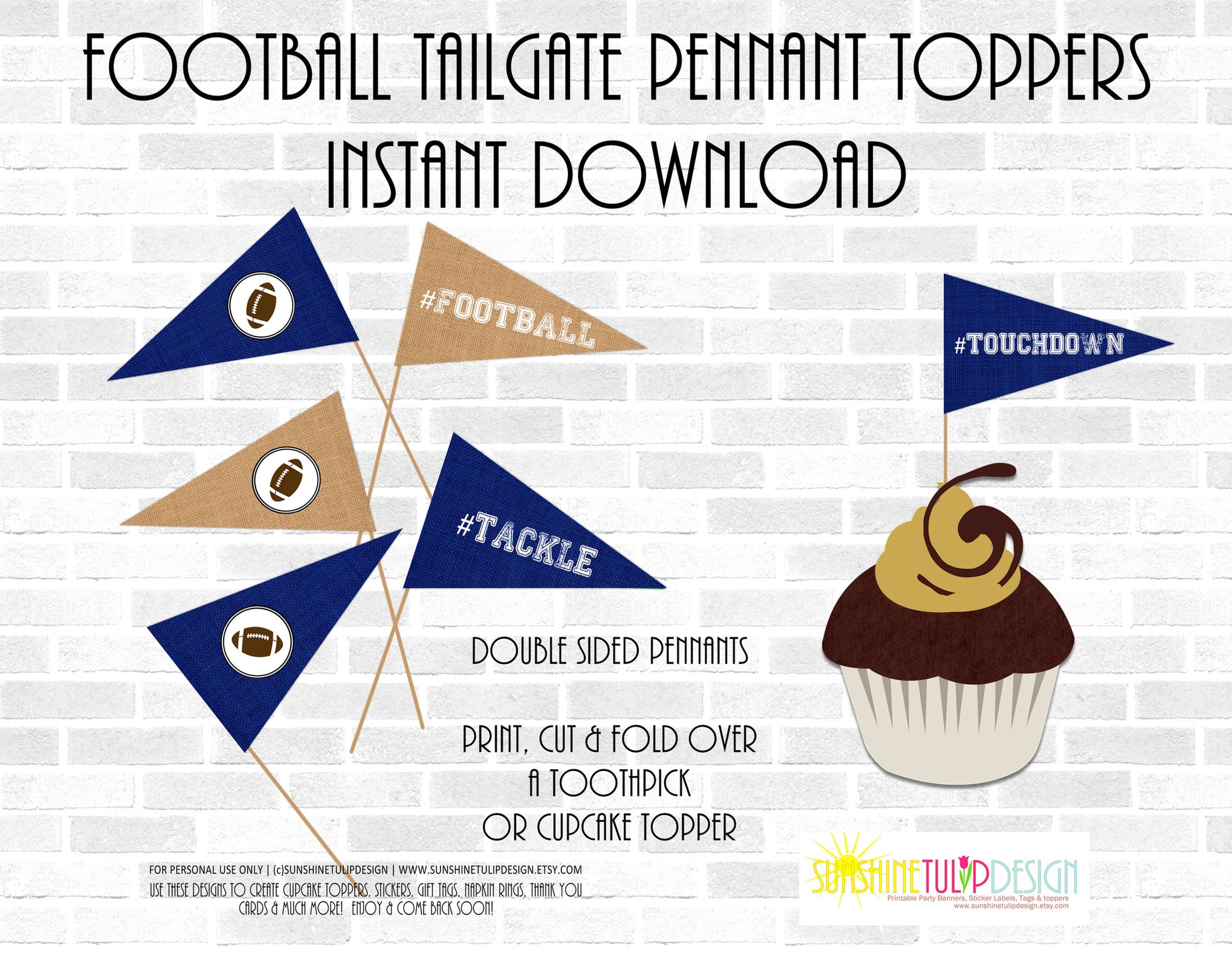 Printable Blue Football Pennants Picks, Football Tailgate Toppers, Football Birthday Picks & Toppers by Sunshinetulipdesign - Sunshinetulipdesign - 2