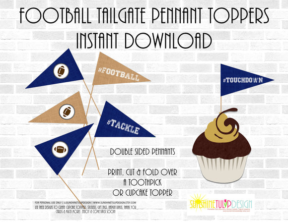 Printable Blue Football Pennants Picks, Football Tailgate Toppers, Football Birthday Picks & Toppers by Sunshinetulipdesign - Sunshinetulipdesign - 1