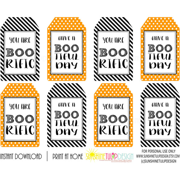 Printable Halloween Gift Tags, Halloween BOOrific & BOOtiful Day Favor Gift Tags by Sunshinetulipdesign - Sunshinetulipdesign - 1