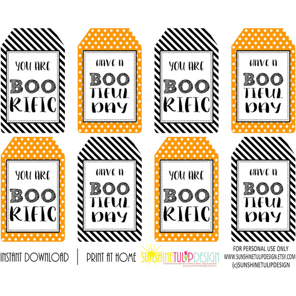 Printable Halloween Gift Tags, Halloween BOOrific & BOOtiful Day Favor Gift Tags by Sunshinetulipdesign - Sunshinetulipdesign - 1