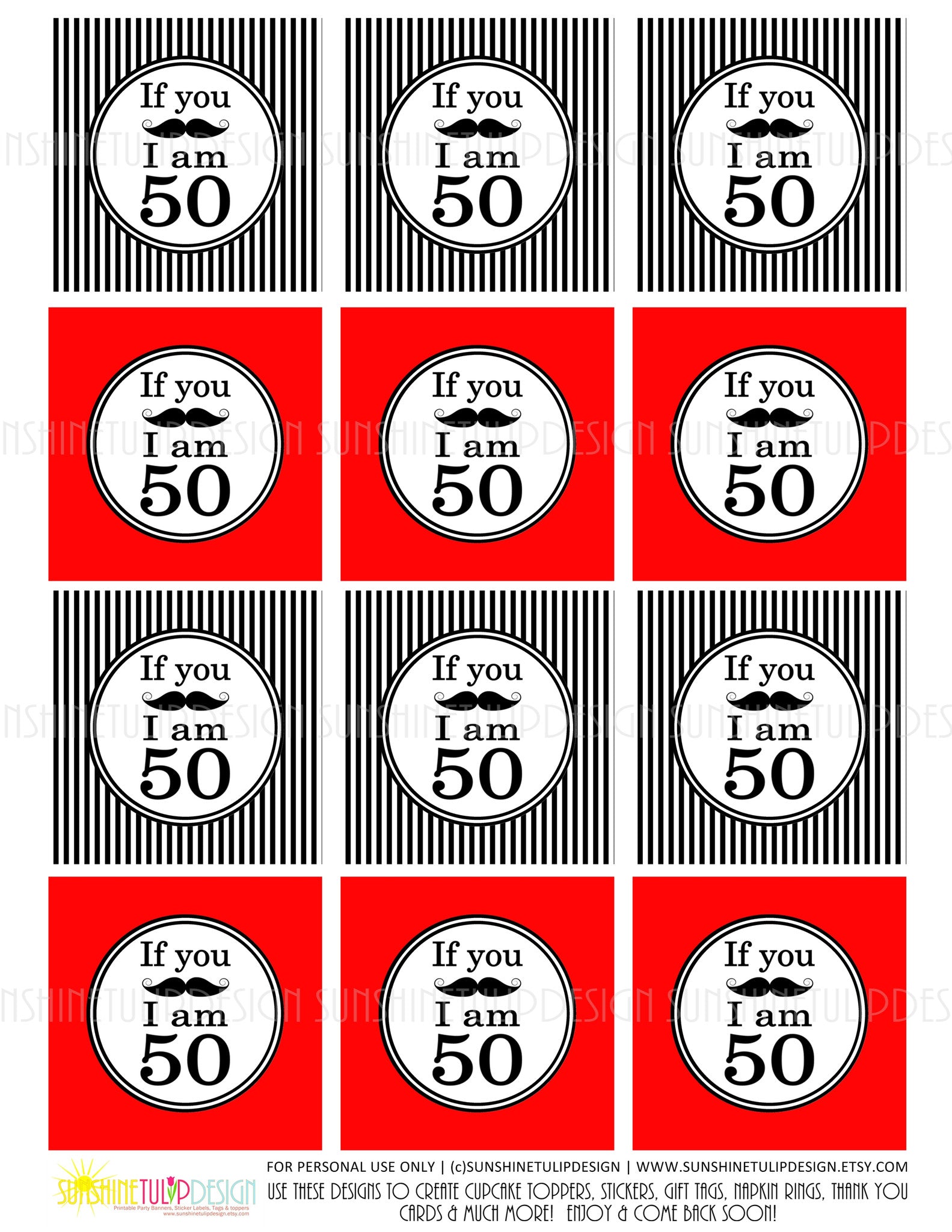 Printable 50th Birthday If You Mustache Cupcake Toppers, Sticker Label - Sunshinetulipdesign printable-50th-birthday-if-you-mustache-cupcake-toppers-sticker-label-sunshinetulipdesign