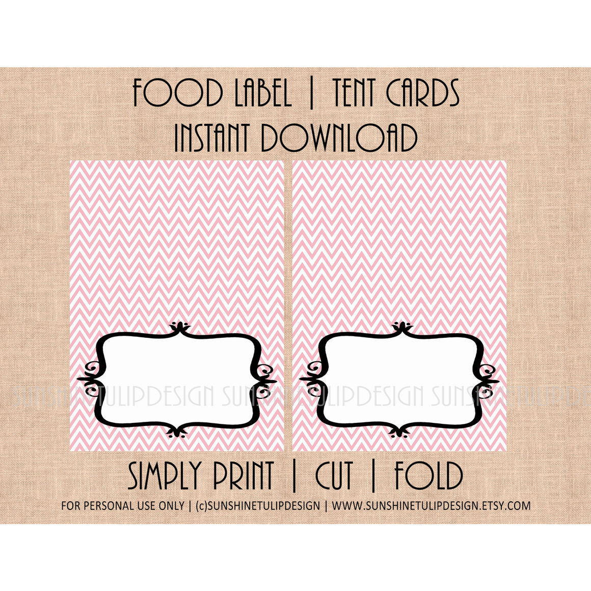 Printable Pink & White Chevron Food Label Tent Cards - Sunshinetulipdesign