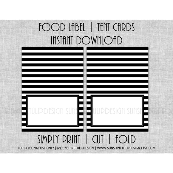 Printable Food Label Tent Cards Black & White Stripe All Occasion cards - Sunshinetulipdesign