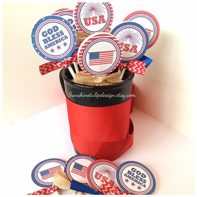 Printable 4th of July Gift Tags, Patriotic USA Cupcake Toppers, Memori -  Sunshinetulipdesign