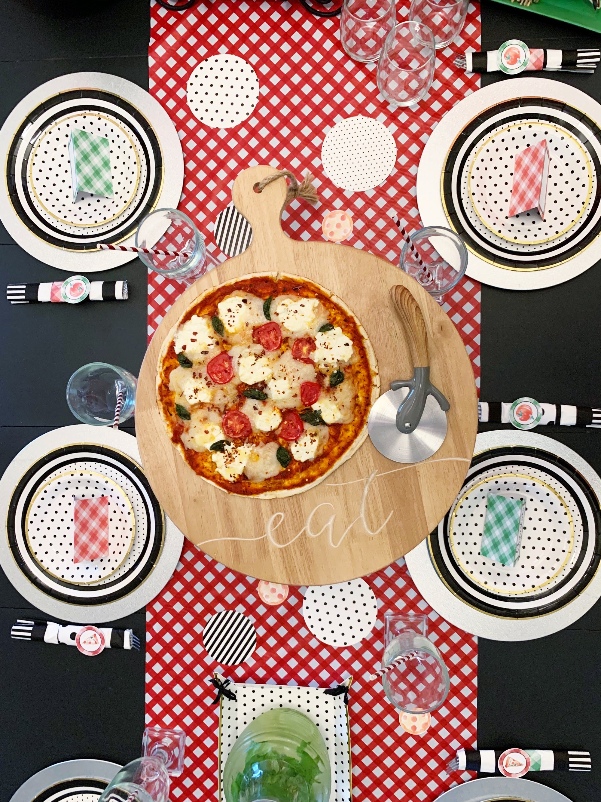 Printable Pizza Party Decorations, Instant Download Polka Dot Pizza Party Package by SUNSHINETULIPDESIGN