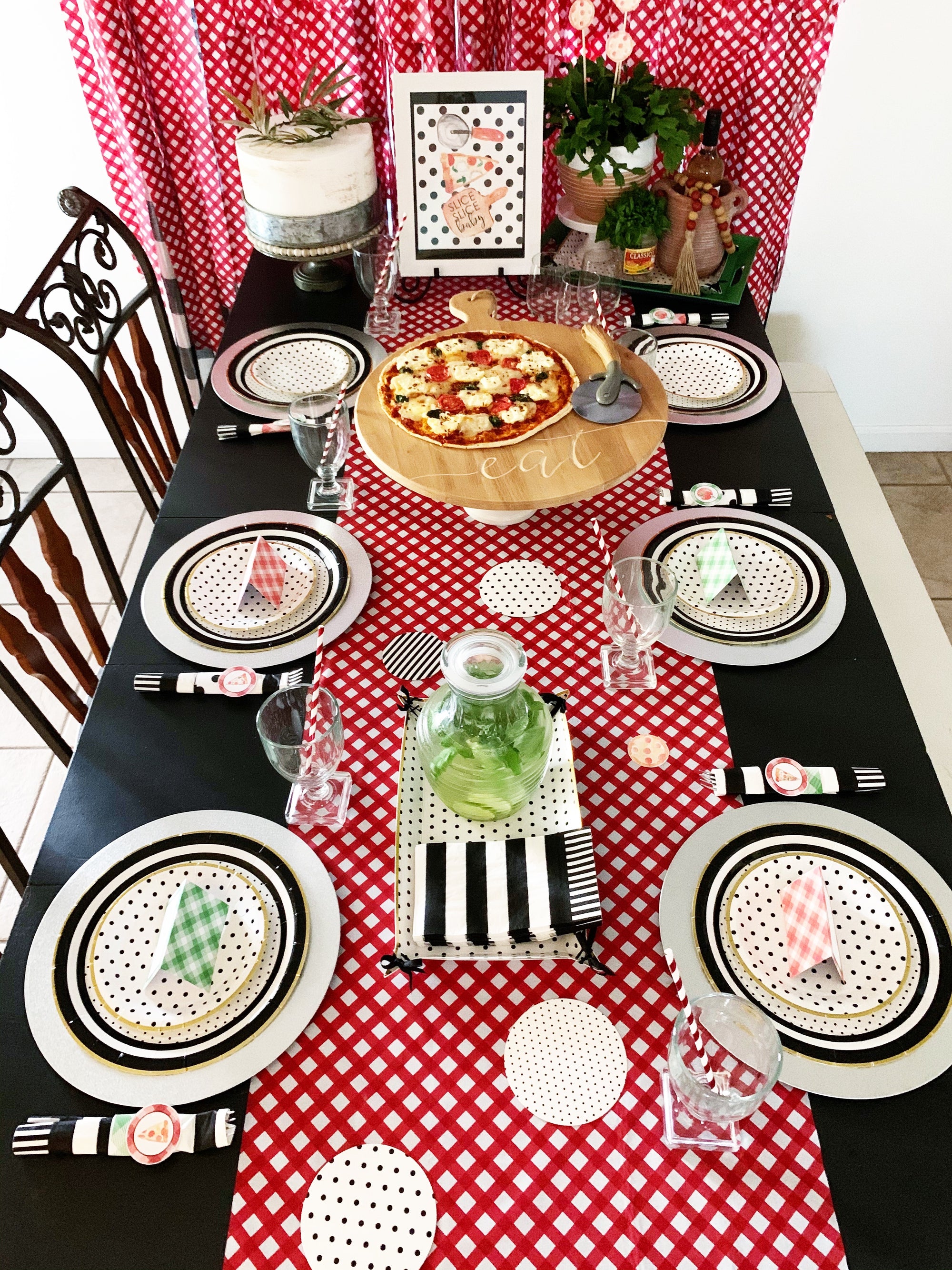 Printable Pizza Party Decorations, Instant Download Polka Dot Pizza Party Package by SUNSHINETULIPDESIGN