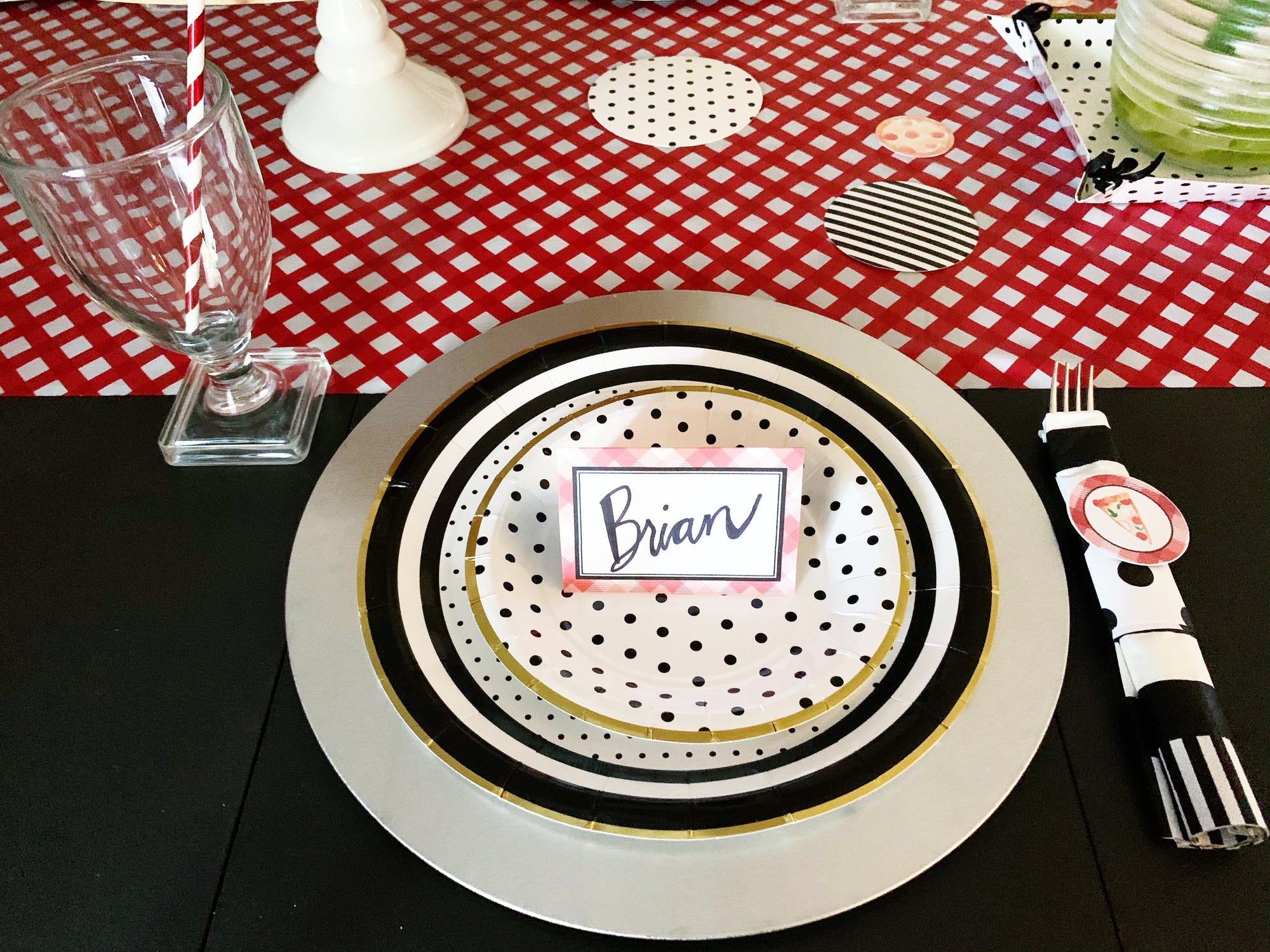 Printable Pizza Party Decorations, Instant Download Polka Dot Pizza Party Package by SUNSHINETULIPDESIGN