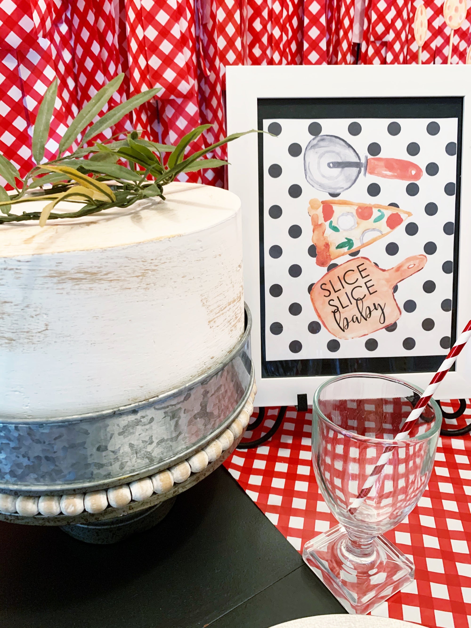 Printable Pizza Party Decorations, Instant Download Polka Dot Pizza Party Package by SUNSHINETULIPDESIGN