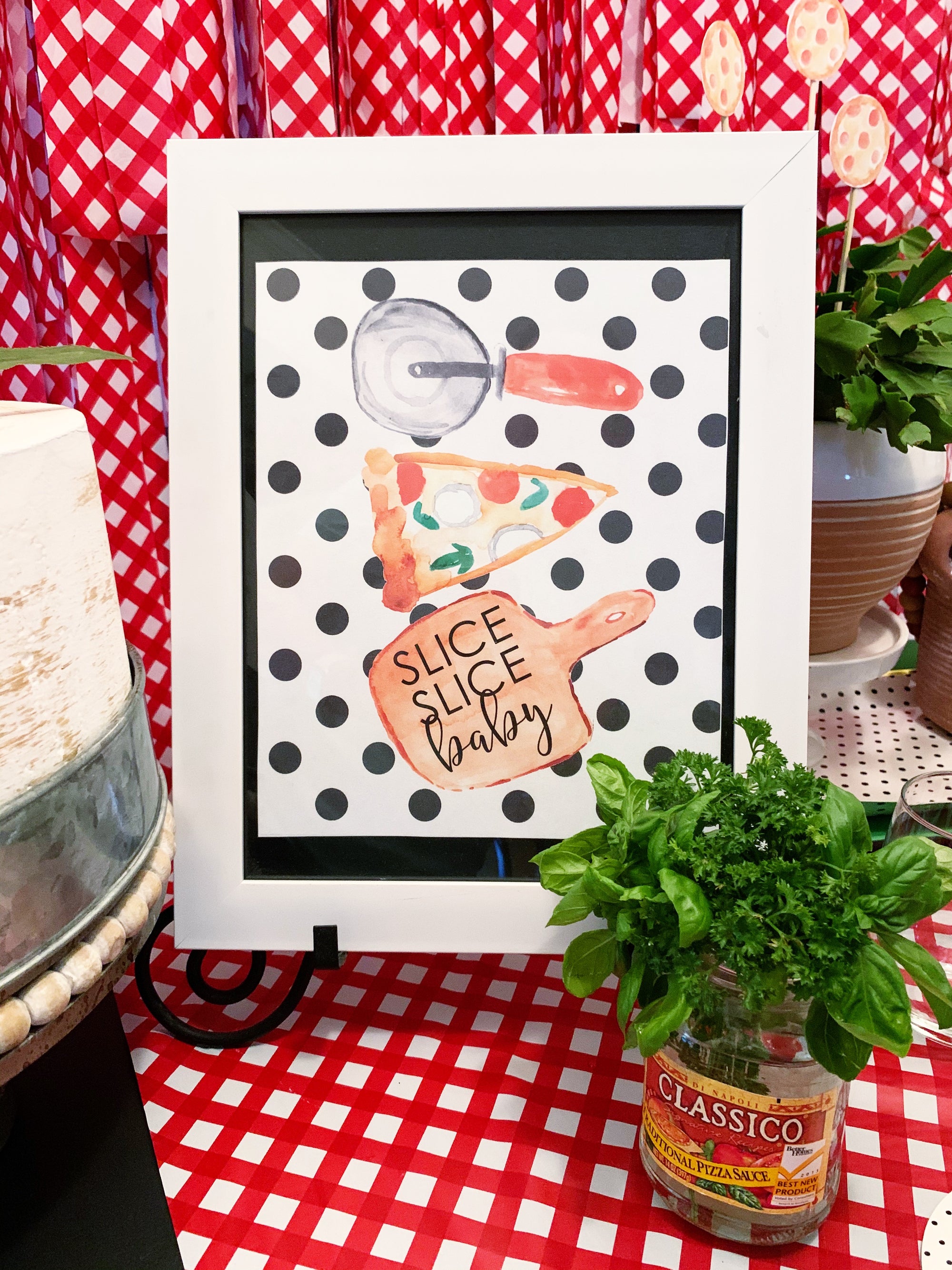 Printable Pizza Party Decorations, Instant Download Polka Dot Pizza Party Package by SUNSHINETULIPDESIGN