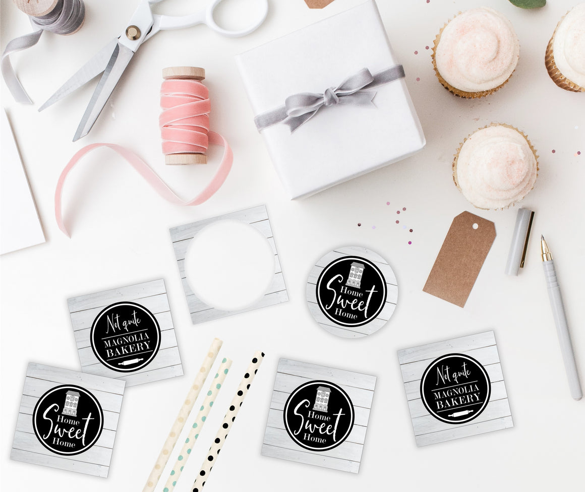 Printable Farmhouse Party Gift Tags, Printable Shiplap Farmhouse Cupcake Toppers, Home Sweet Home Gift Tags by SUNSHINETULIPDESIGN